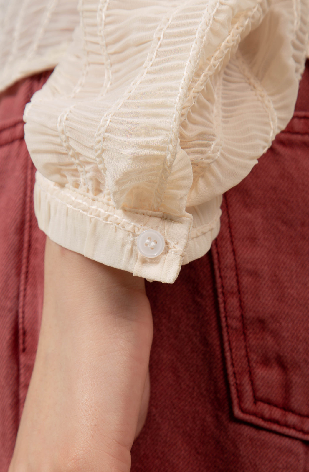 Cream semi sheer patterned blouse_8