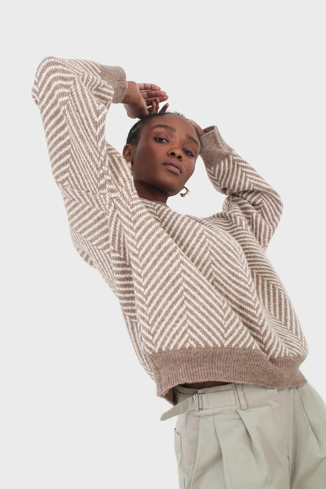 Brown and ivory herringbone jumper_13