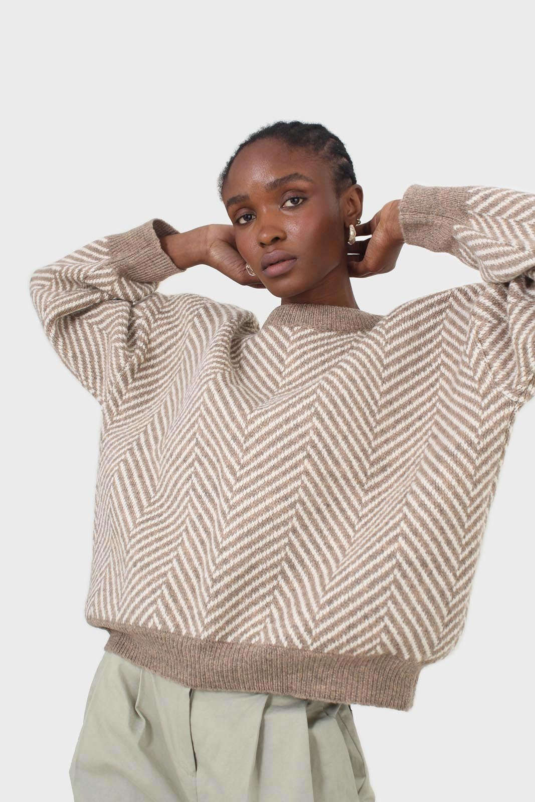 Brown and ivory herringbone jumper_1