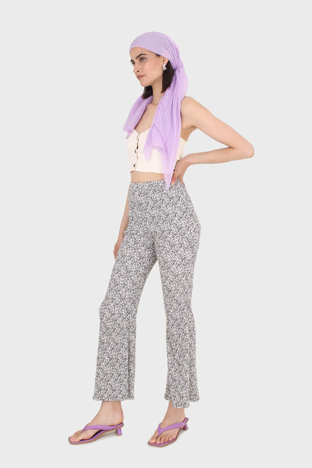 Ivory and charcoal dappled flare trousers_10