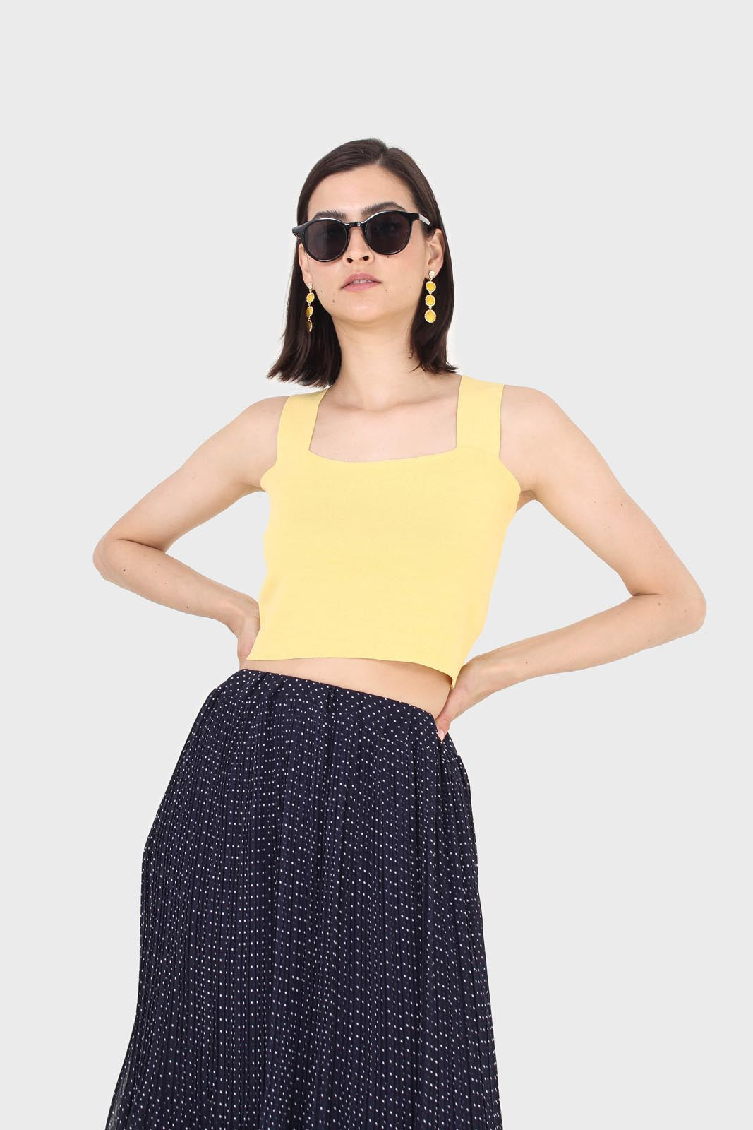 Mustard thick strap cross back knit tank_1