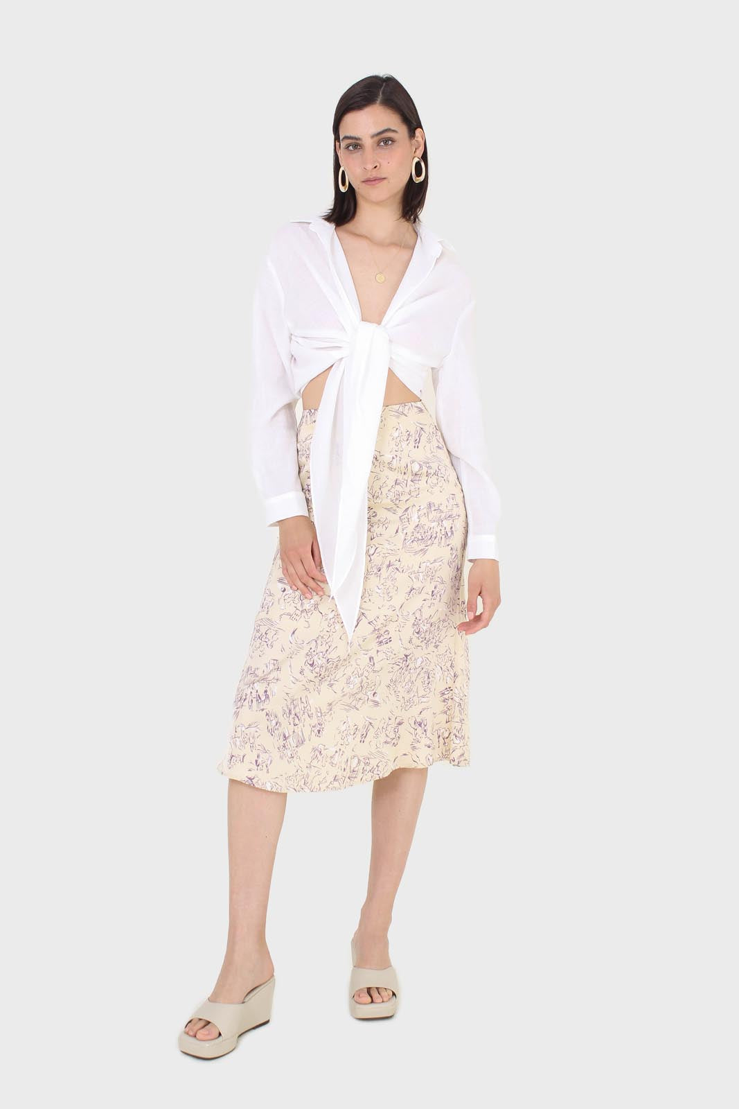 Ivory and lilac floral print midi skirt_6