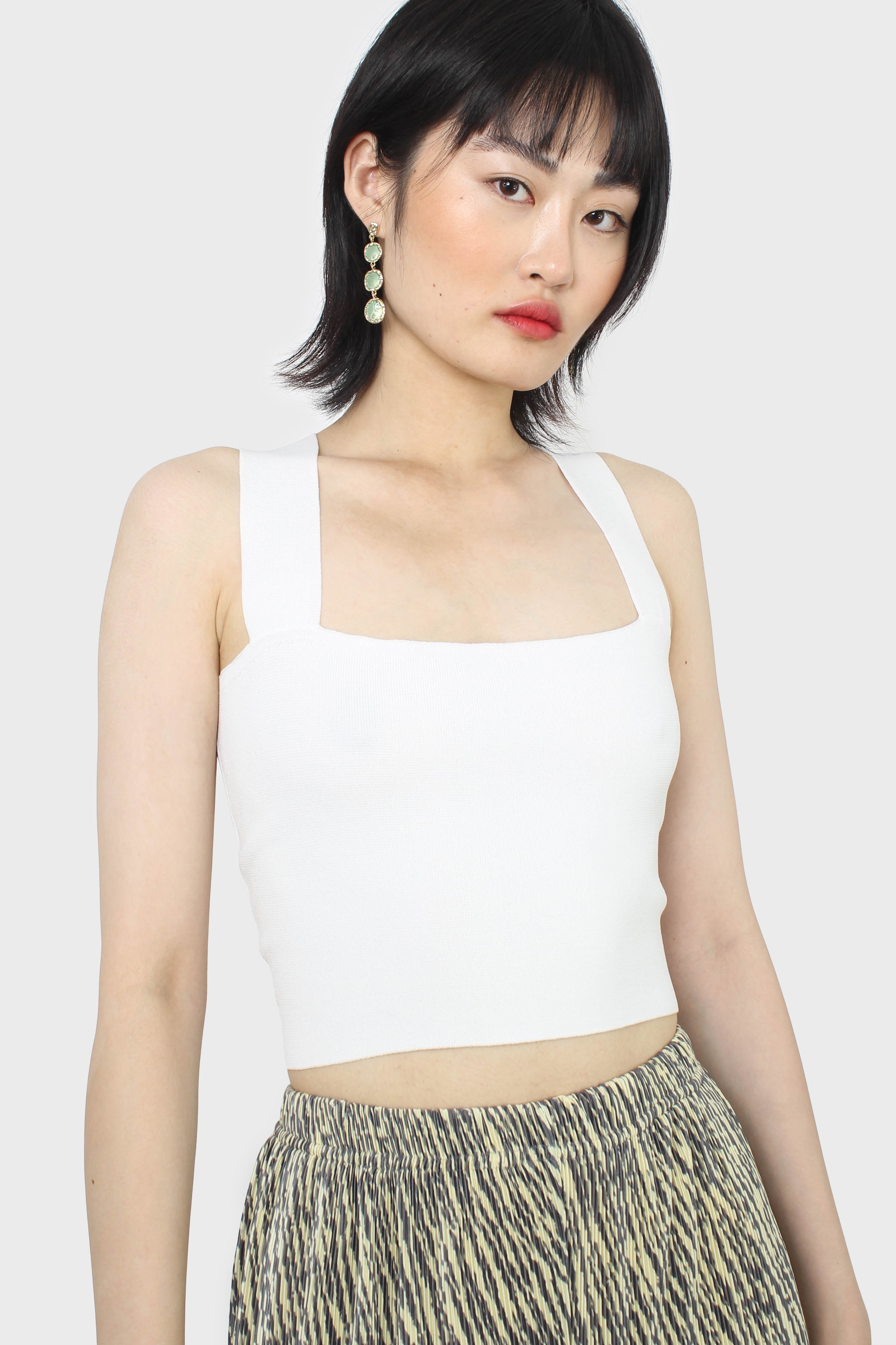 White thick strap cross back knit tank_6