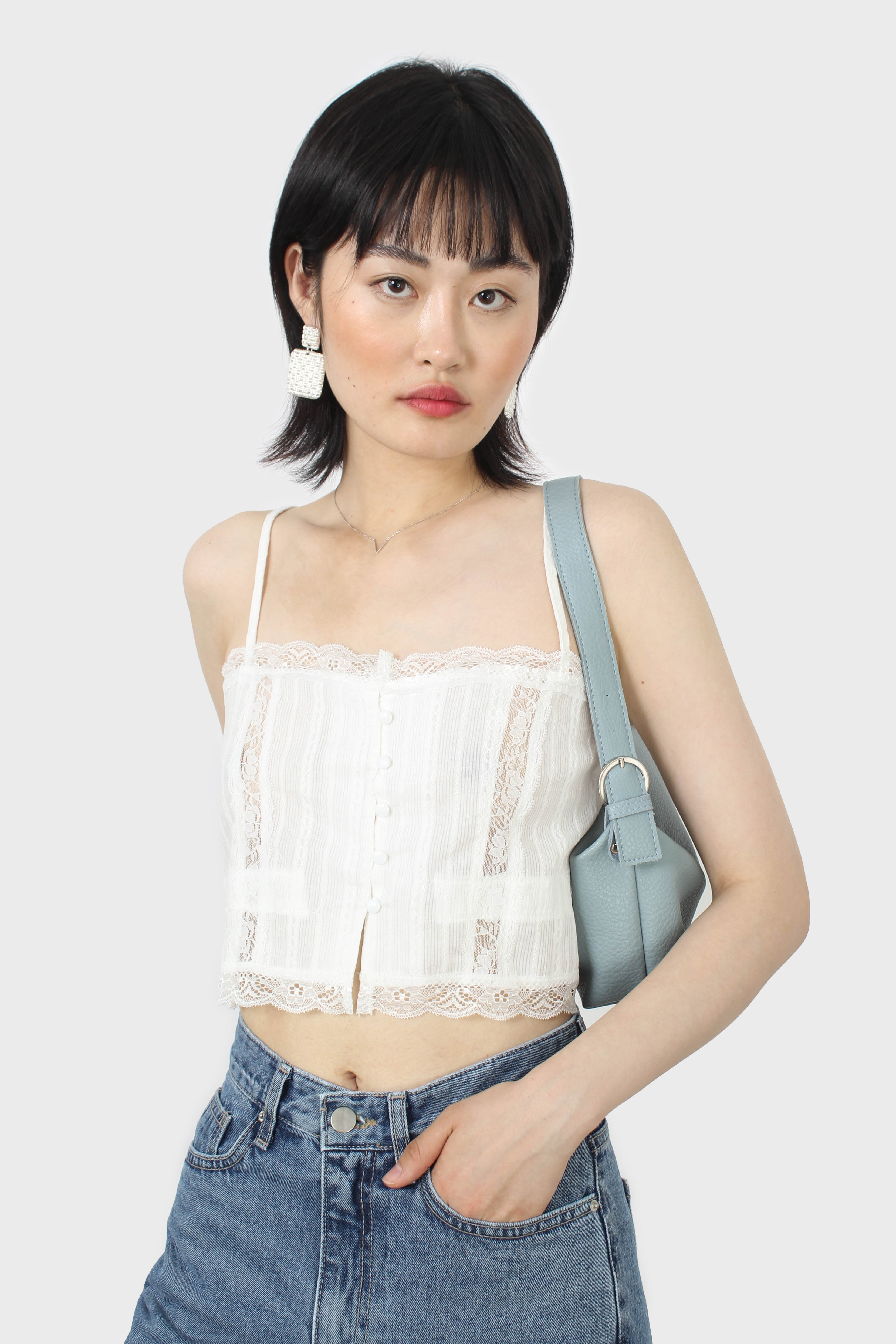 Ivory lace trim button front strappy cami_4