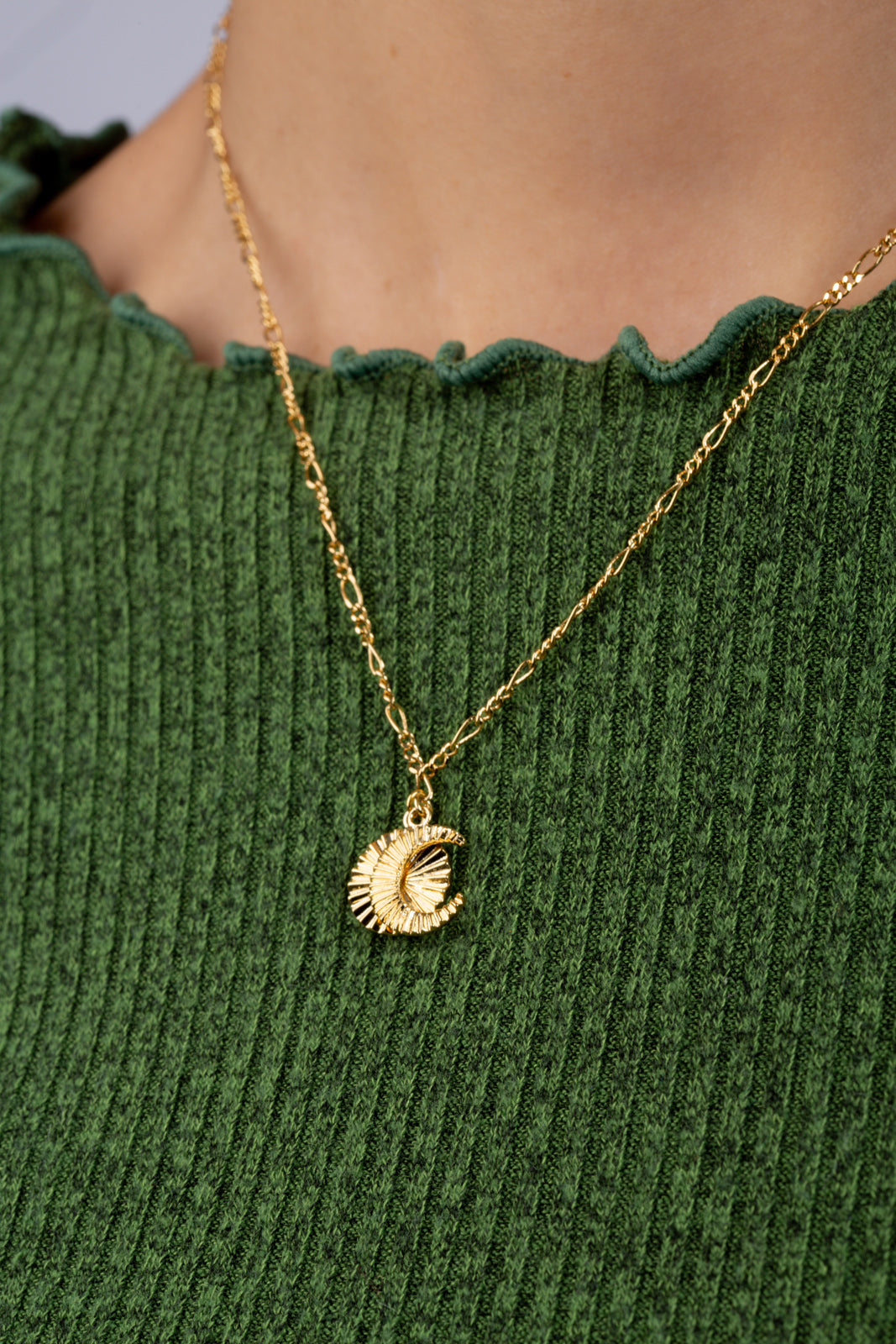 Gold charm necklace - lined crescent moon_3