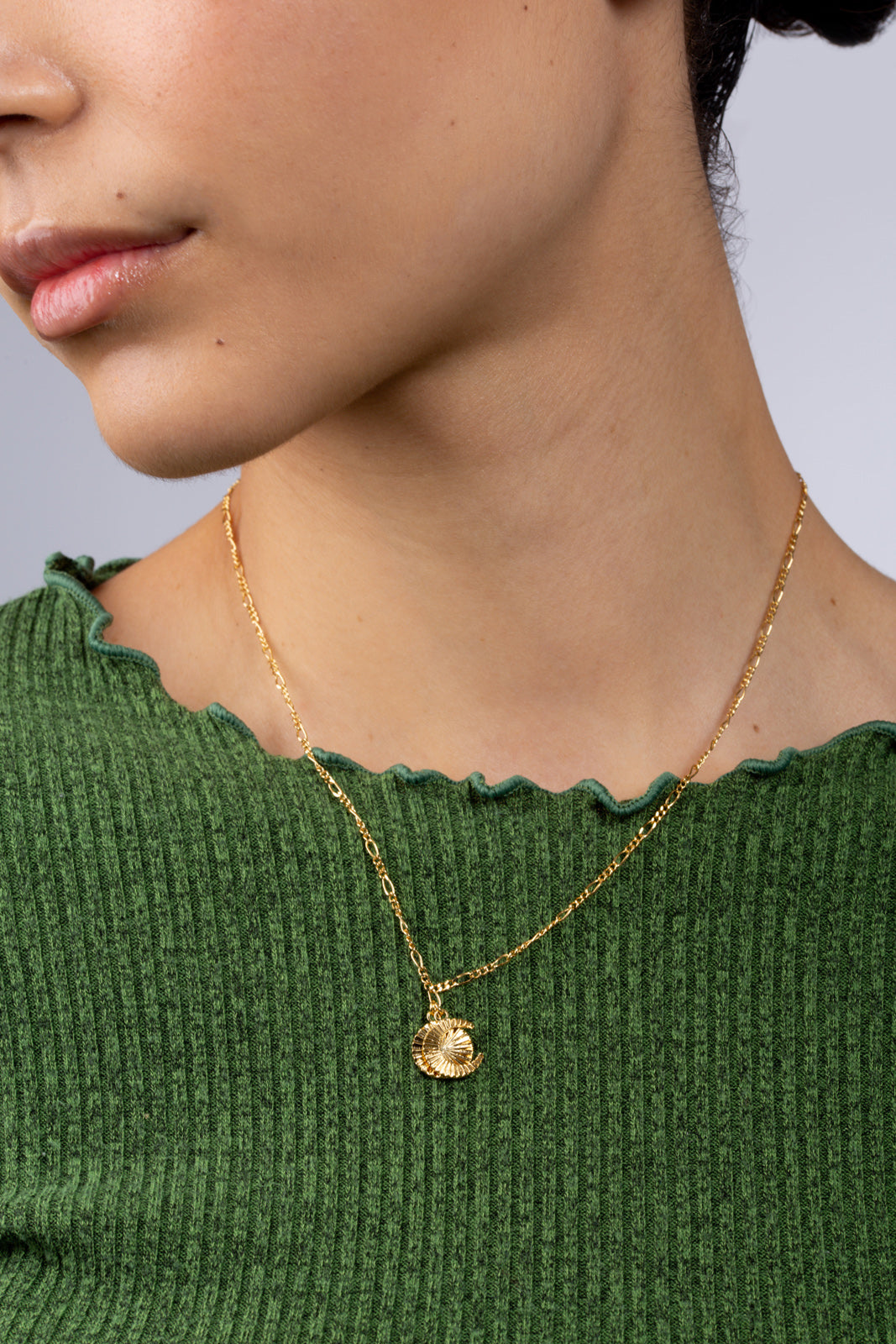 Gold charm necklace - lined crescent moon_5