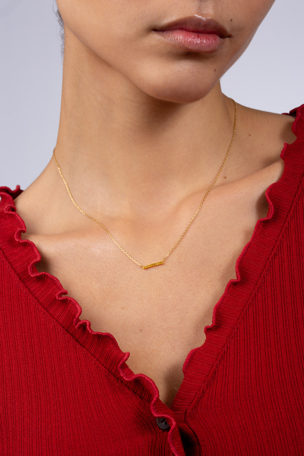 Gold charm necklace - Yellow diamante bar_1