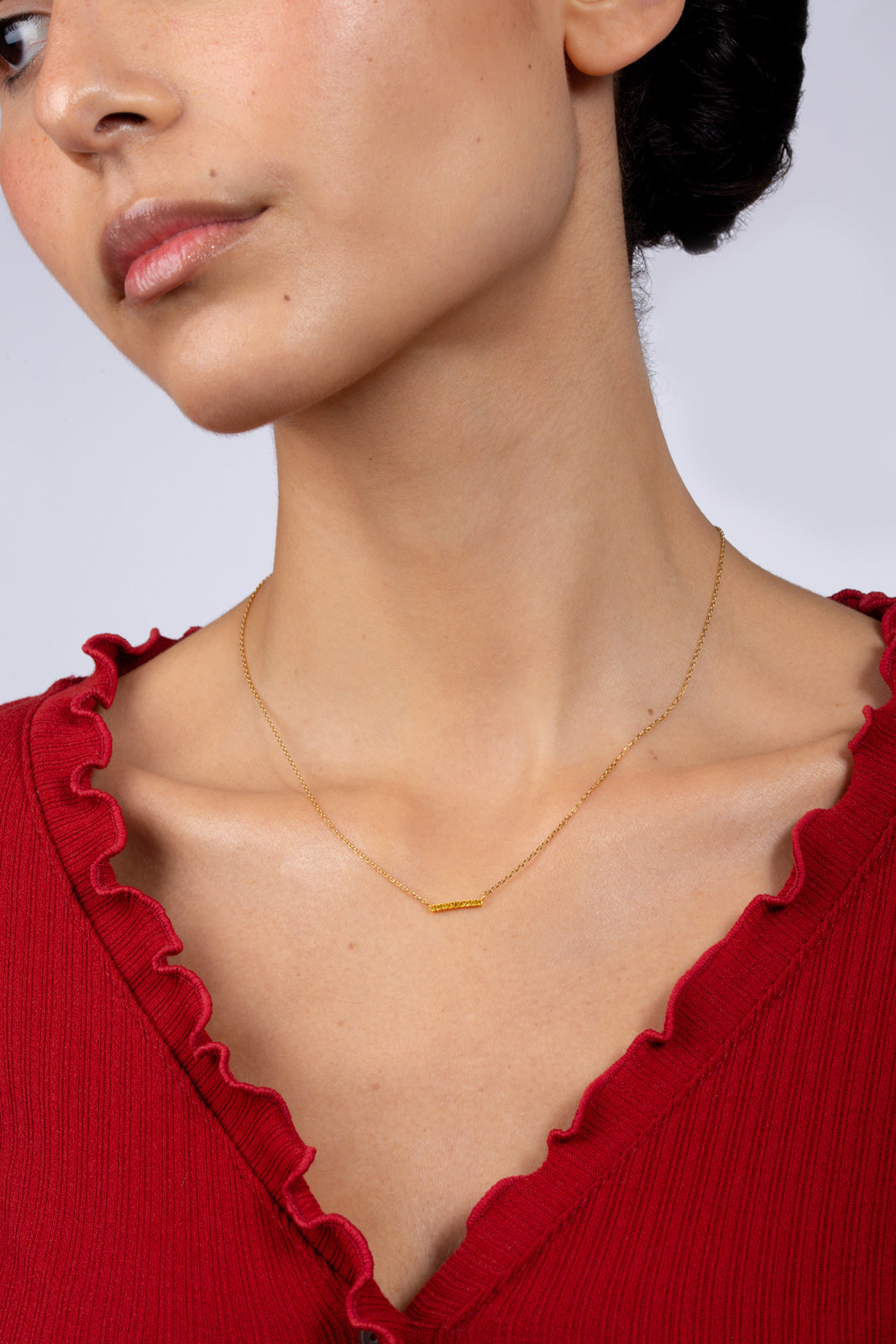 Gold charm necklace - Yellow diamante bar_2