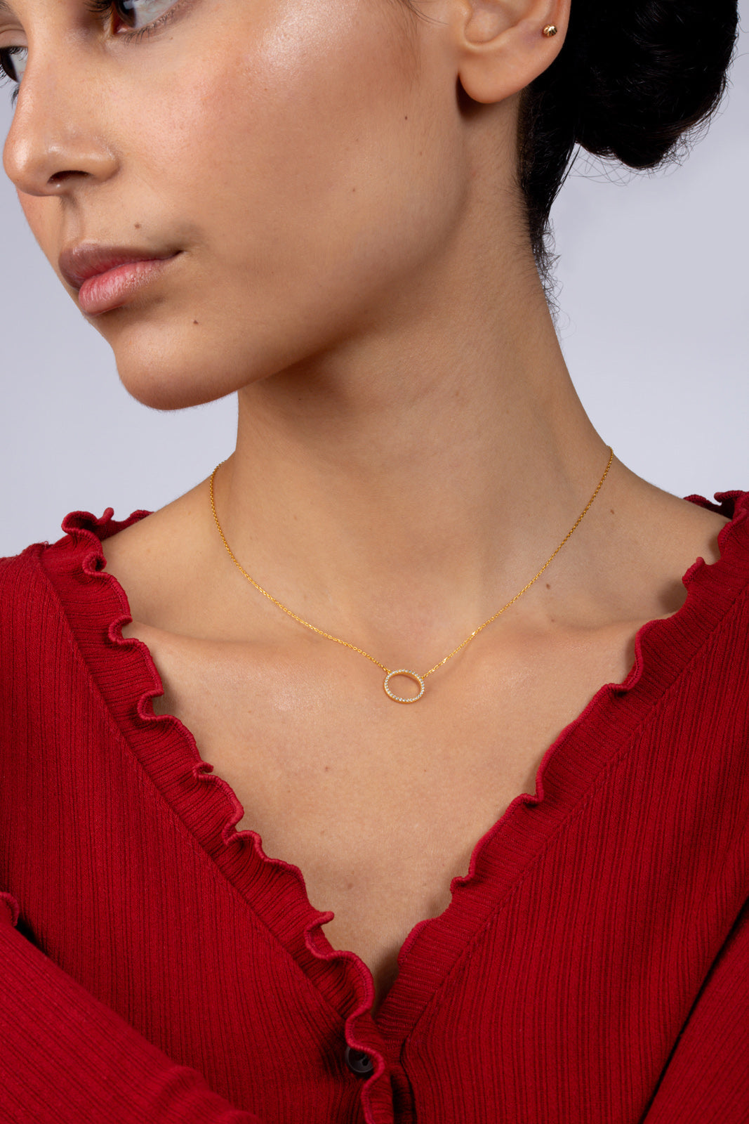 Charm necklace - Gold diamante circle pendant_2