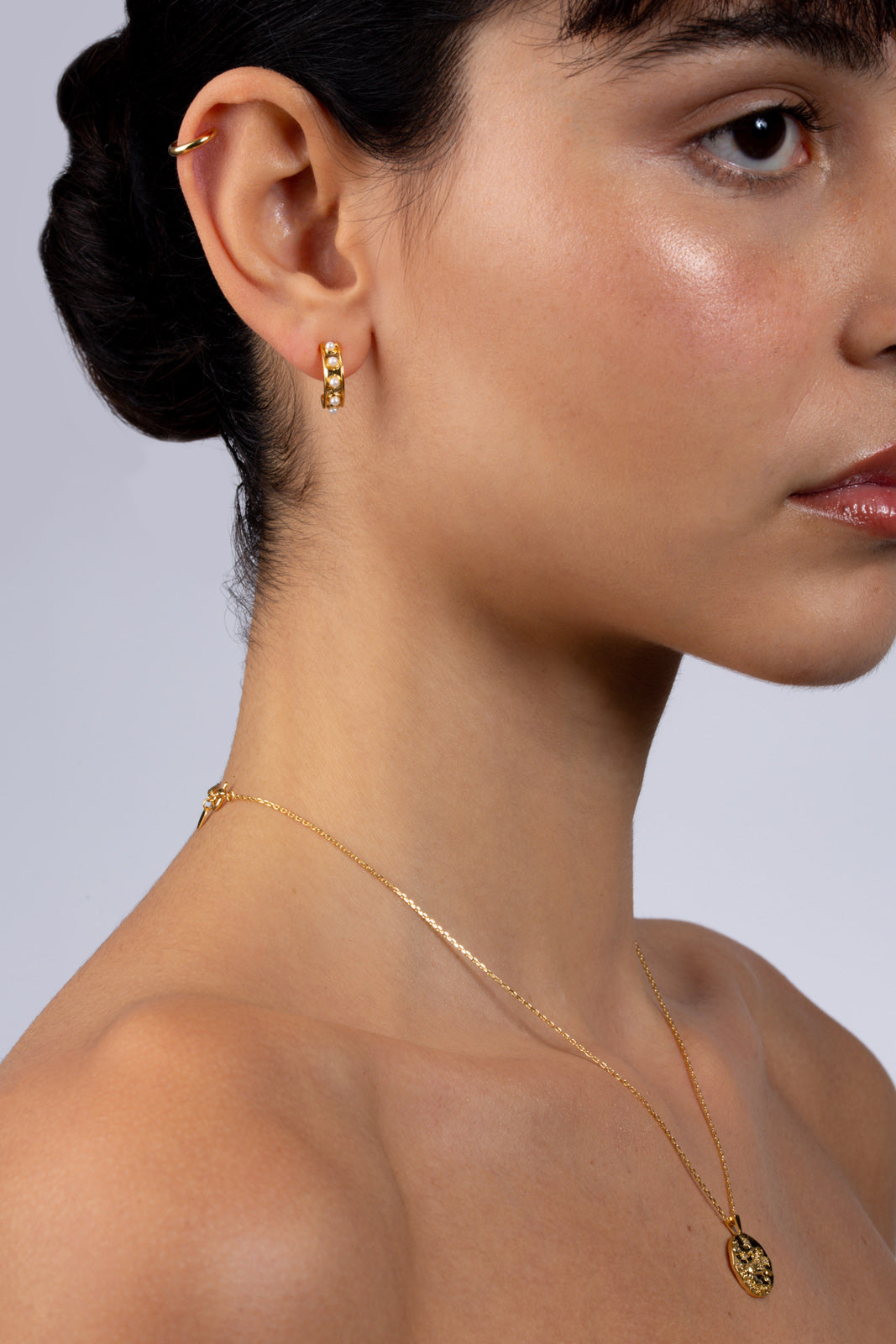 Gold dotted pearl mini hoops_4