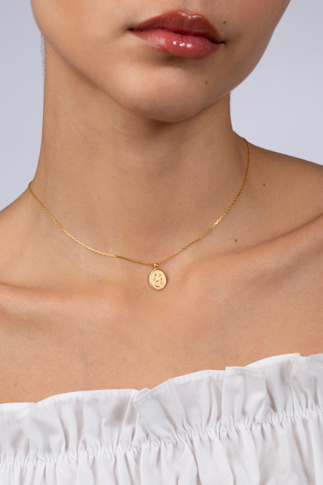 Gold charm necklace - moon and stars circle_4