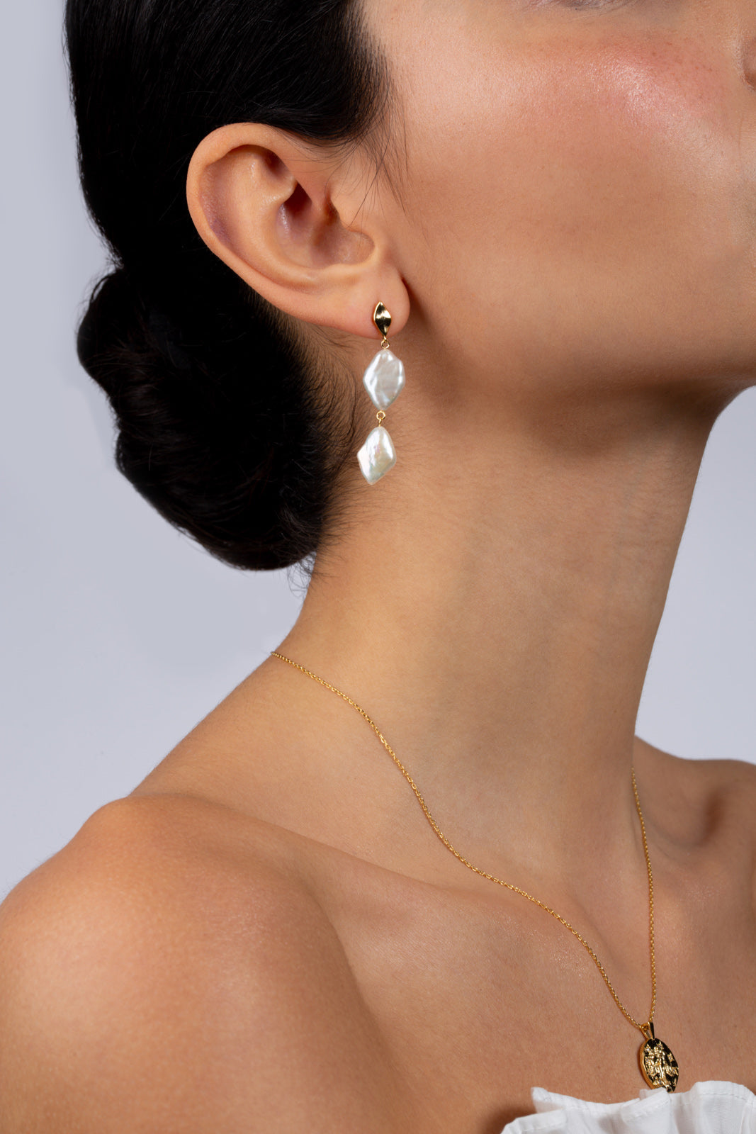 Gold double drop pearl earrings_3