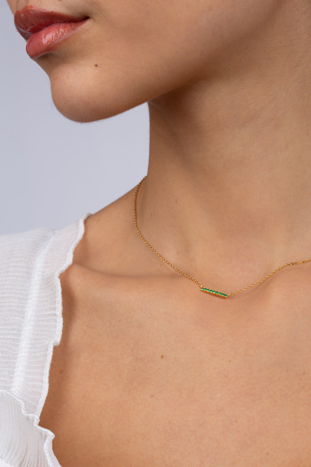 Gold charm necklace - Green diamante bar_2