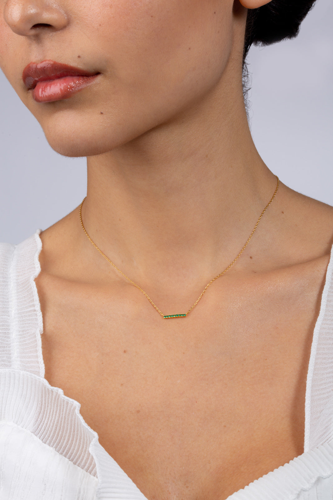 Gold charm necklace - Green diamante bar_3