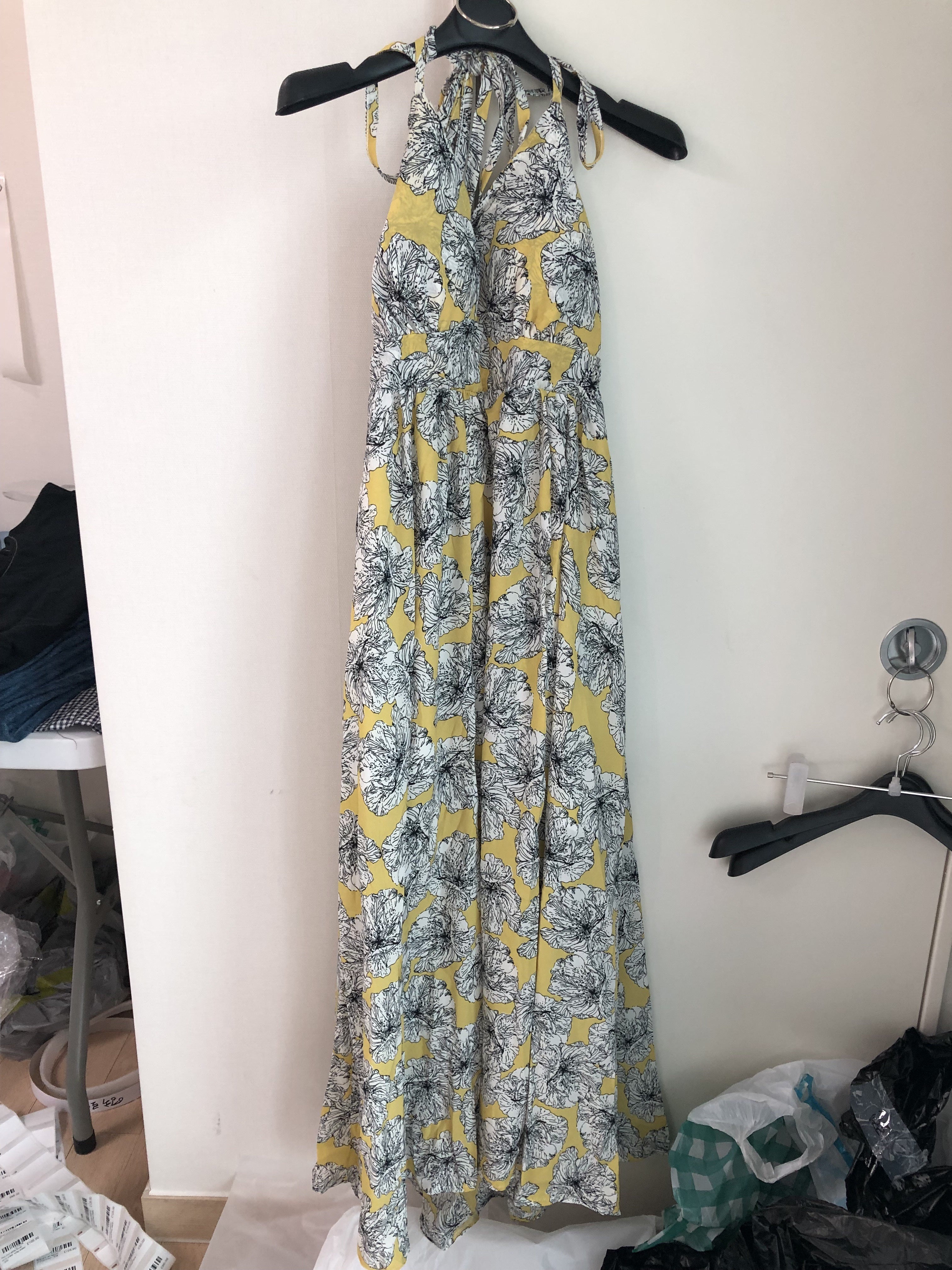 Yellow and white floral strappy maxi dress_1