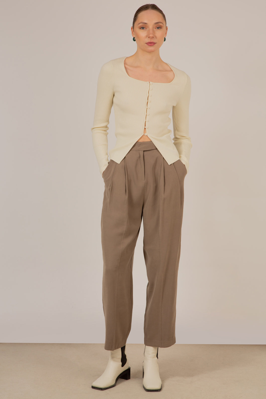 Ivory square neck button front knit top_2