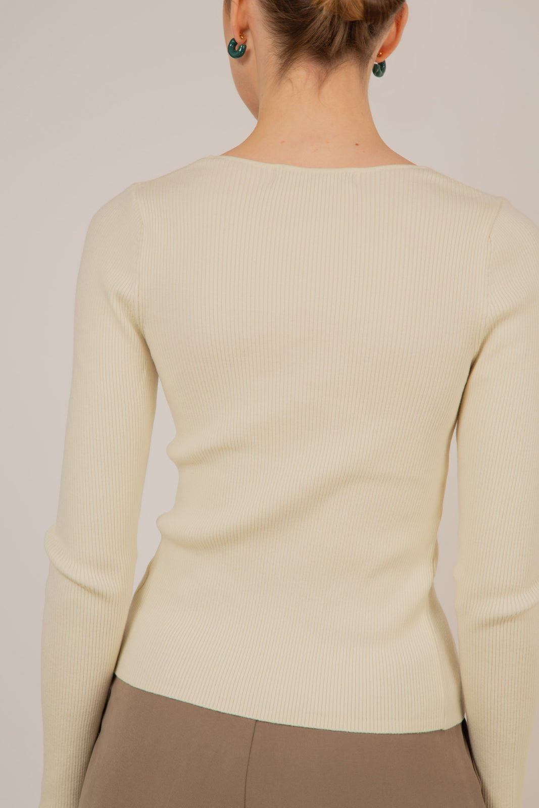 Ivory square neck button front knit top_10