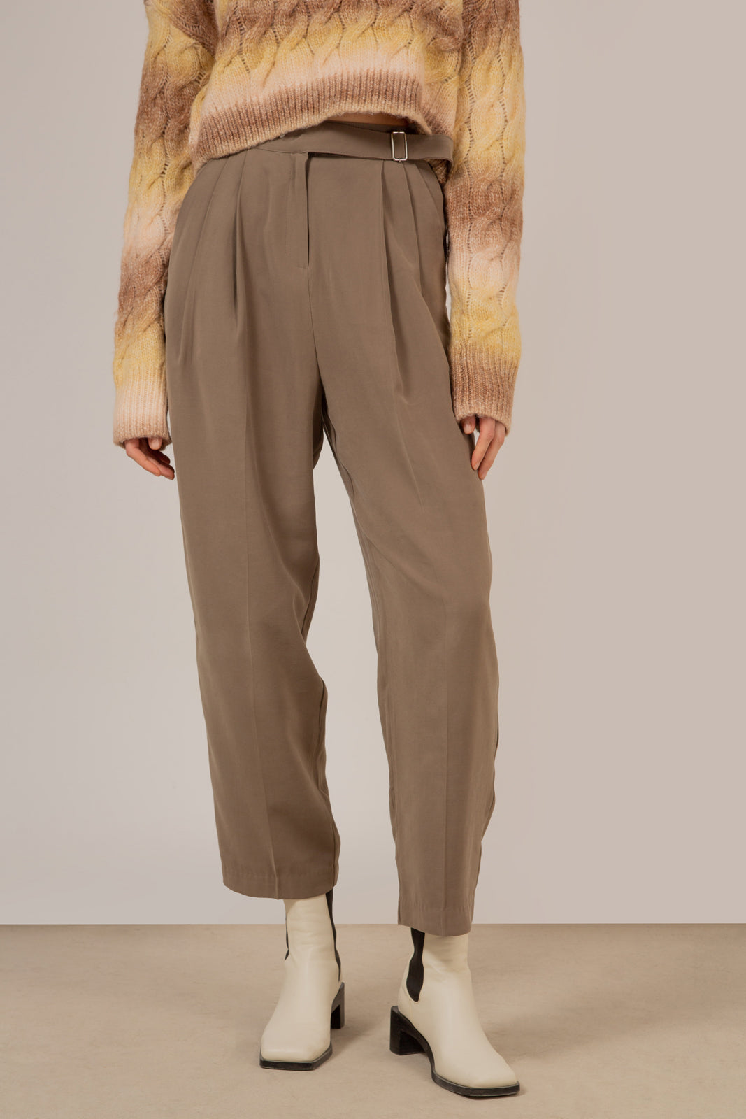 Khaki soft belted trousers_1