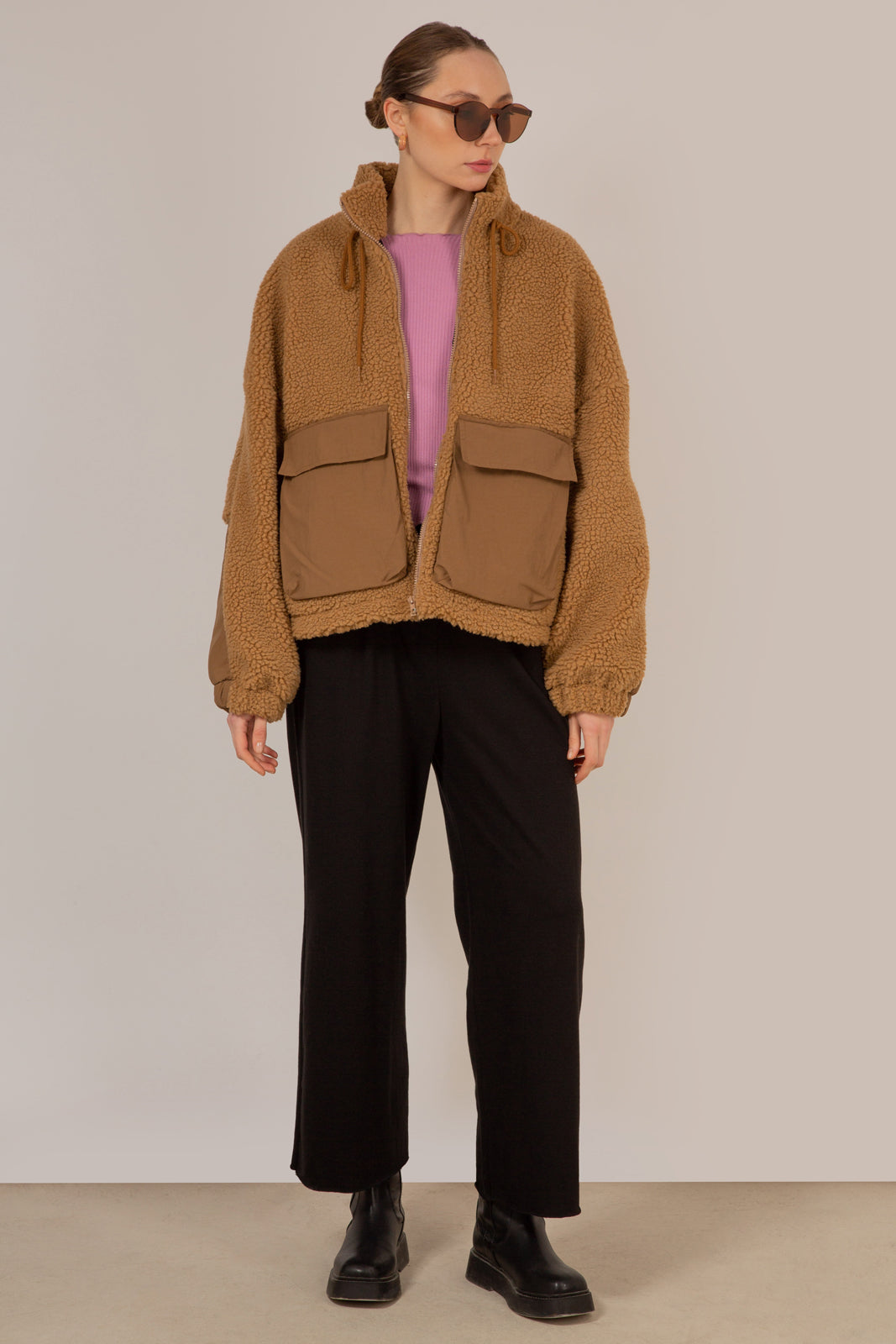 Camel teddy patch pocket jacket_5