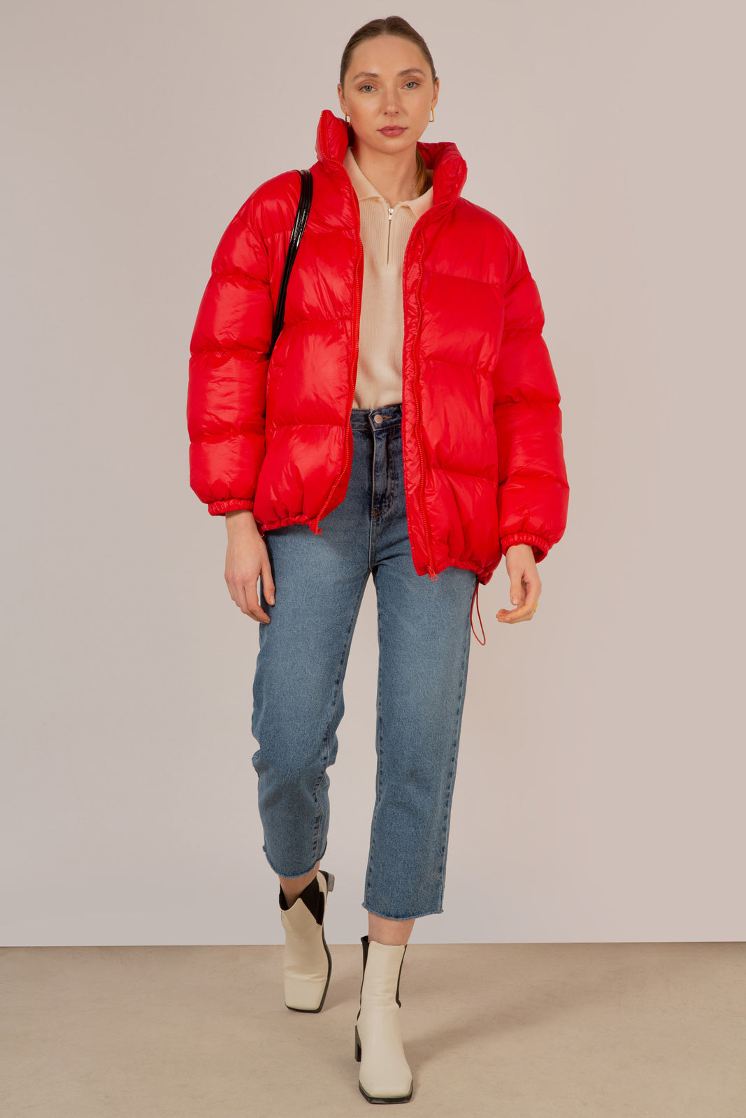 Red glossy thick puffer jacket_2