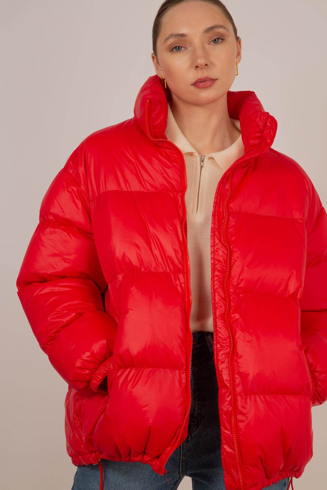 Red glossy thick puffer jacket_7
