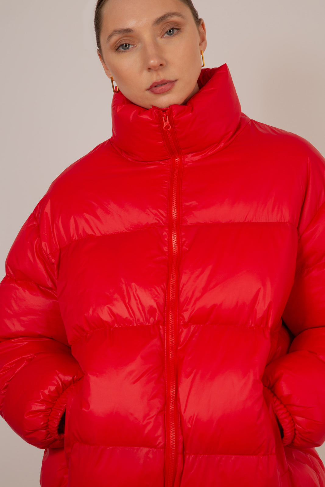 Red glossy thick puffer jacket_6