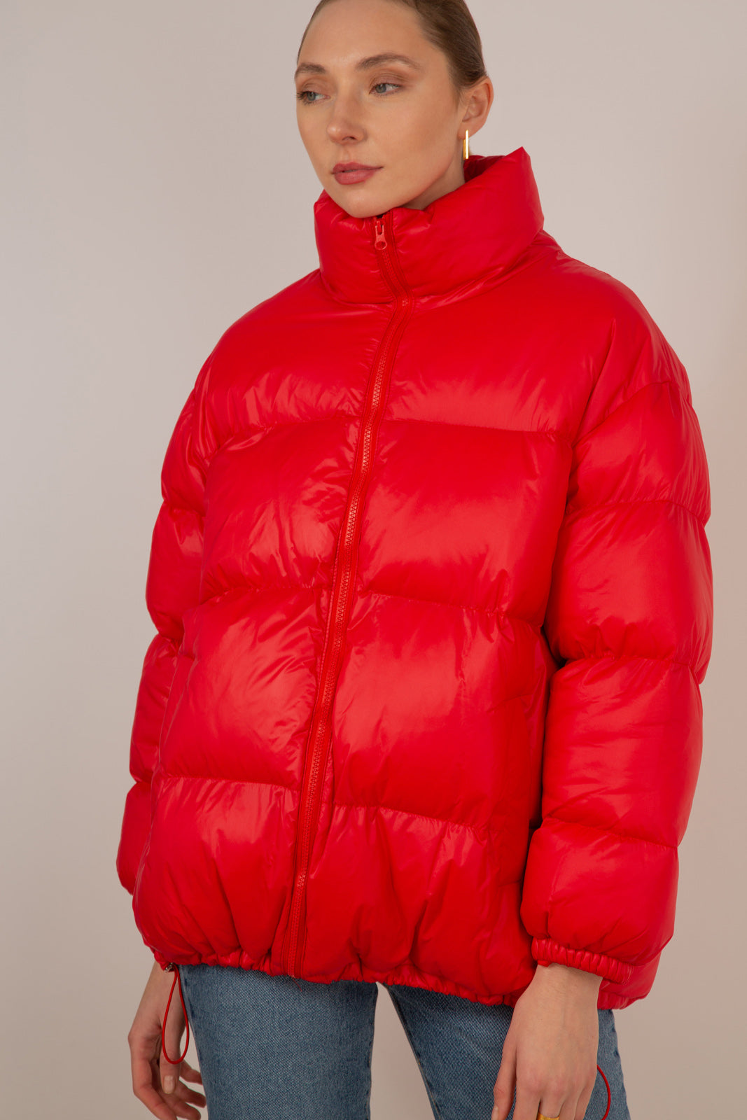 Red glossy thick puffer jacket_8