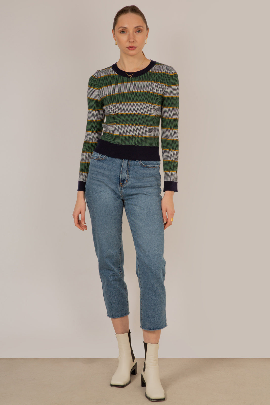Navy and khaki striped knit top_2