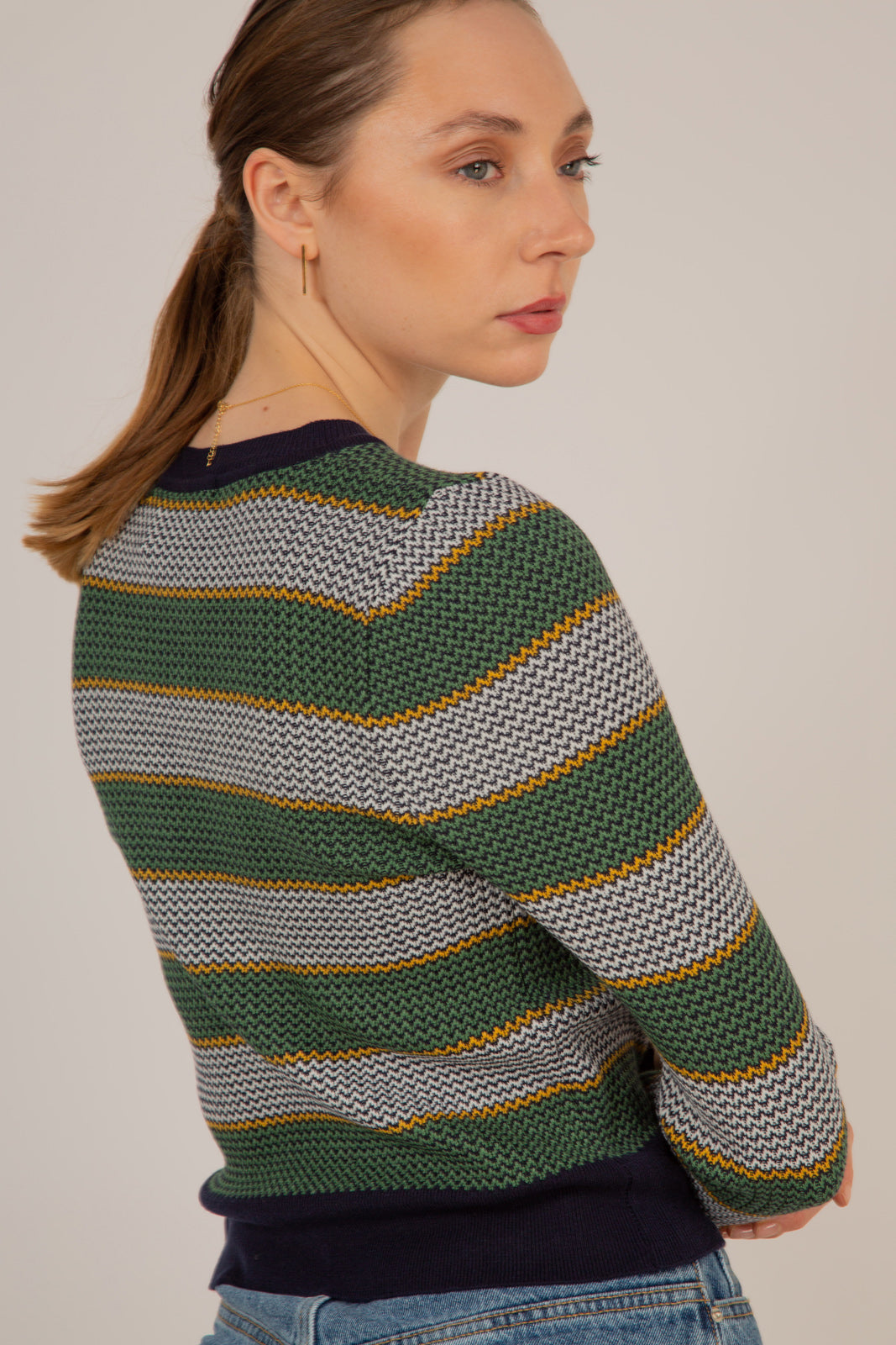 Navy and khaki striped knit top_8