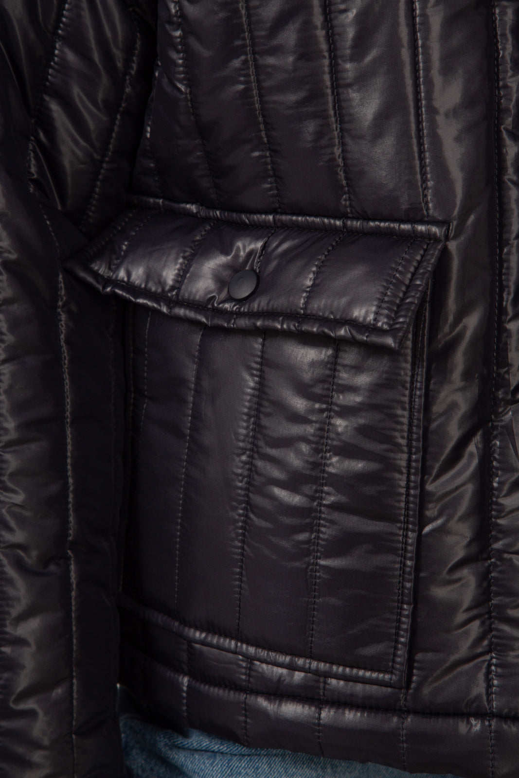 Navy glossy slim quilt puffer coat_5