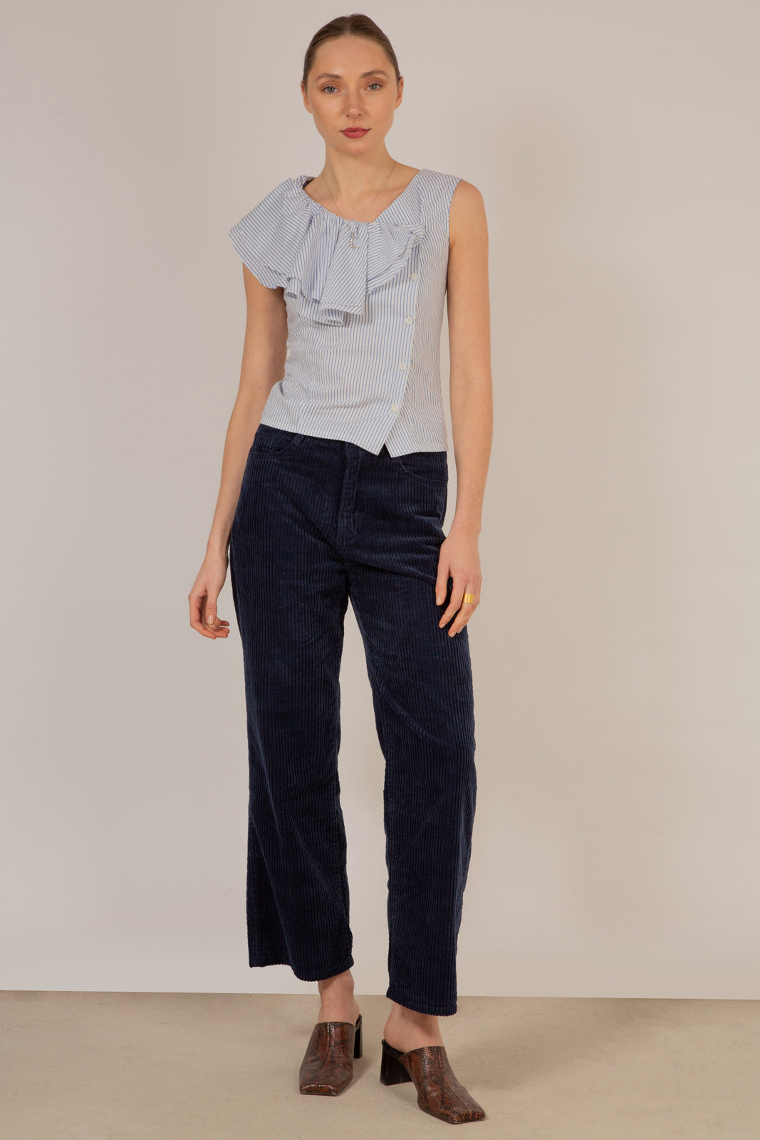 Blue and white striped asymmetric ruffle top_6