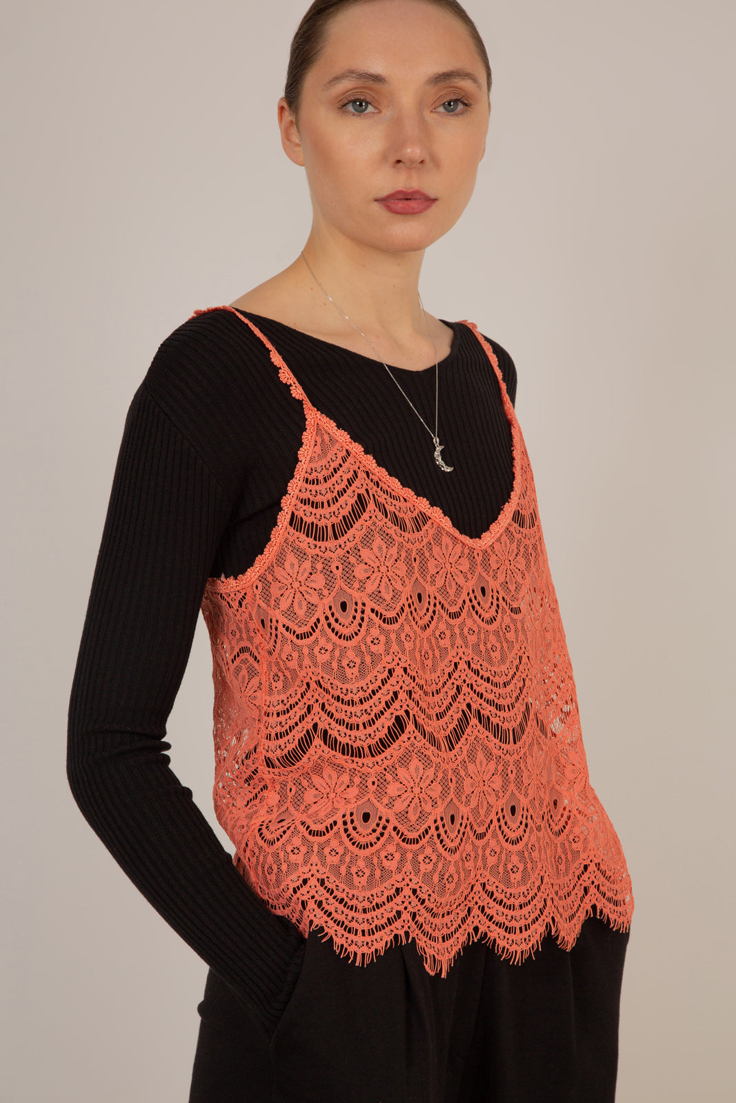 Coral lace spaghetti strap tank_3