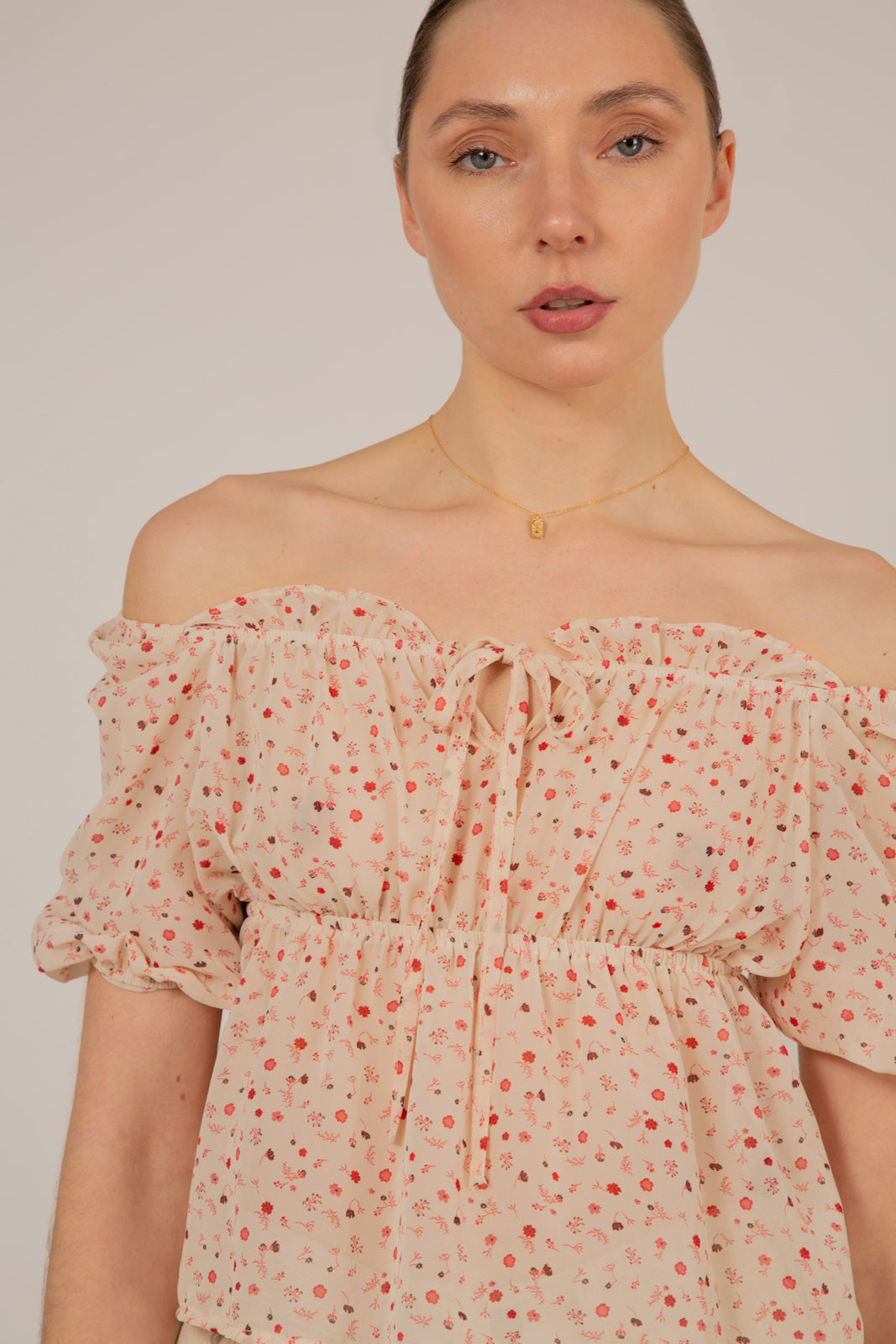 Ivory and pink floral semi sheer blouse_1