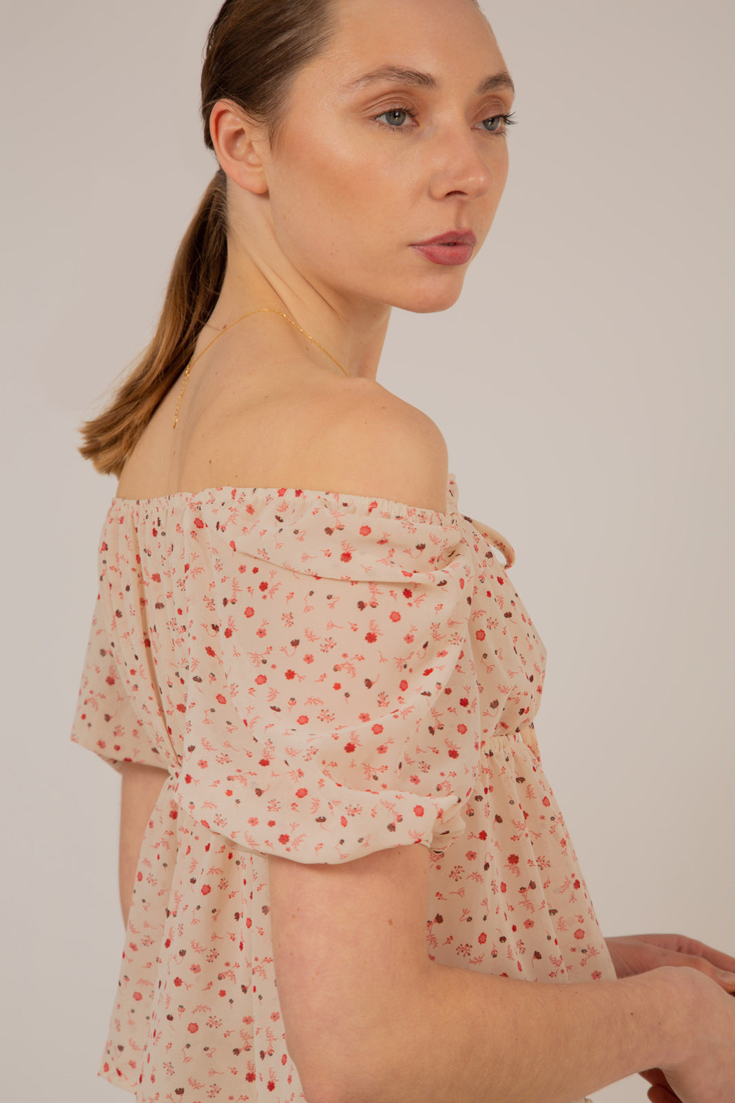 Ivory and pink floral semi sheer blouse_8