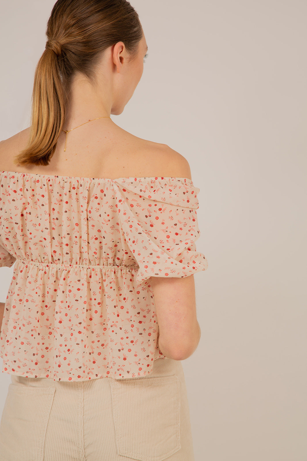 Ivory and pink floral semi sheer blouse_7