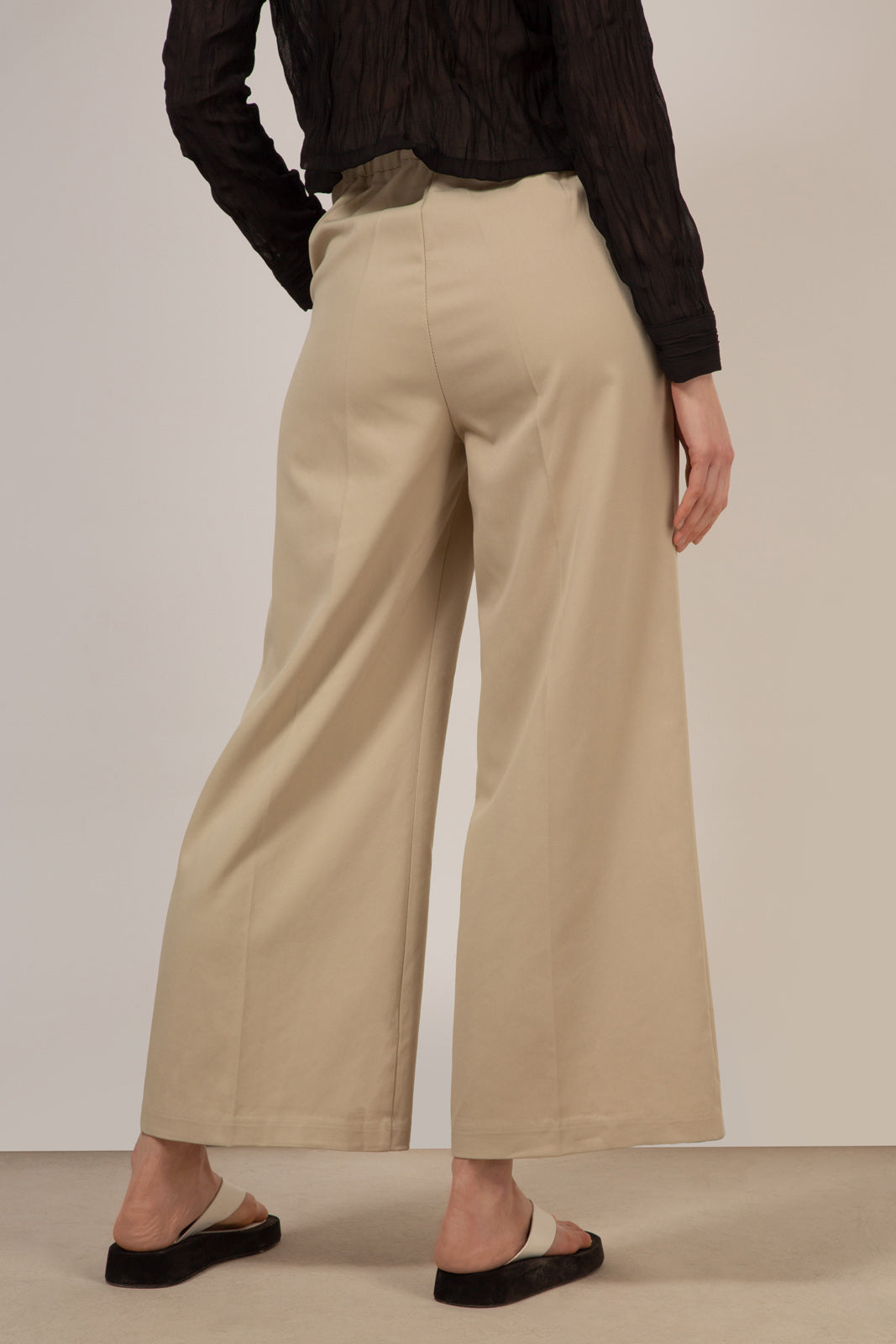 Beige side pleat wide leg trousers_4