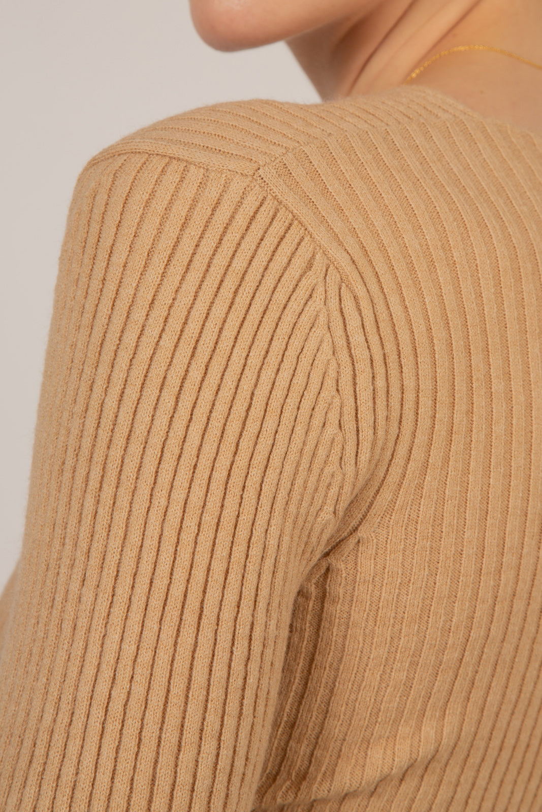 Beige ribbed cross front knit top_9