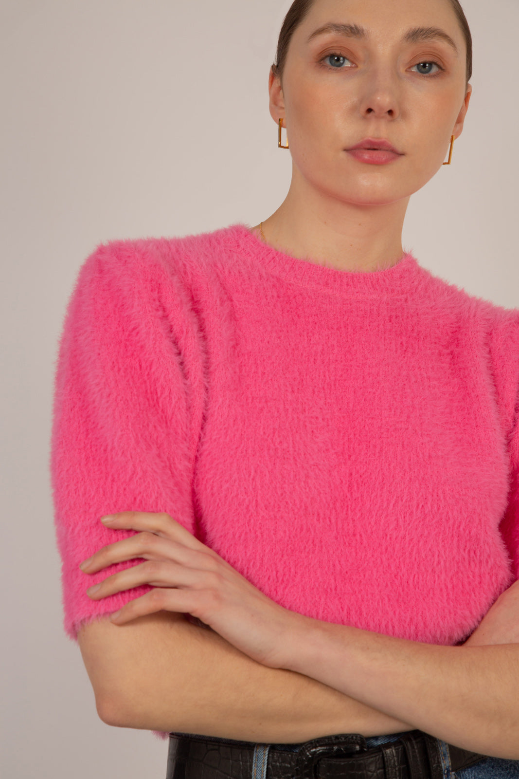 Hot pink furry balloon sleeve jumper_4
