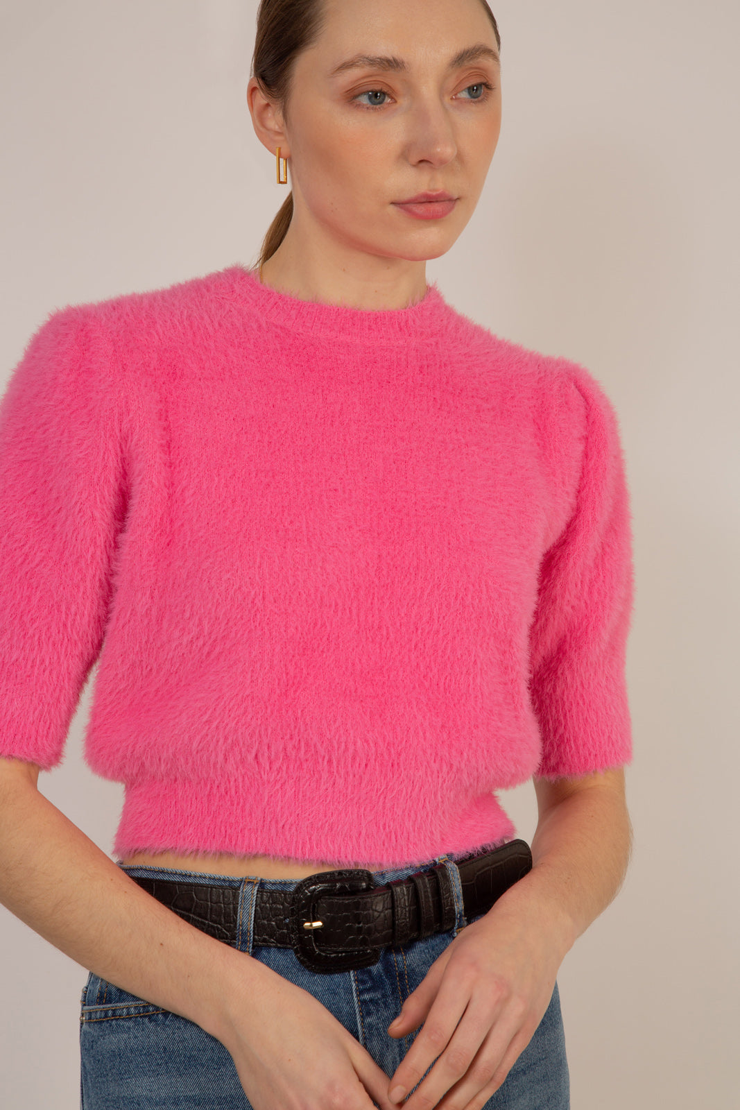 Hot pink furry balloon sleeve jumper_2