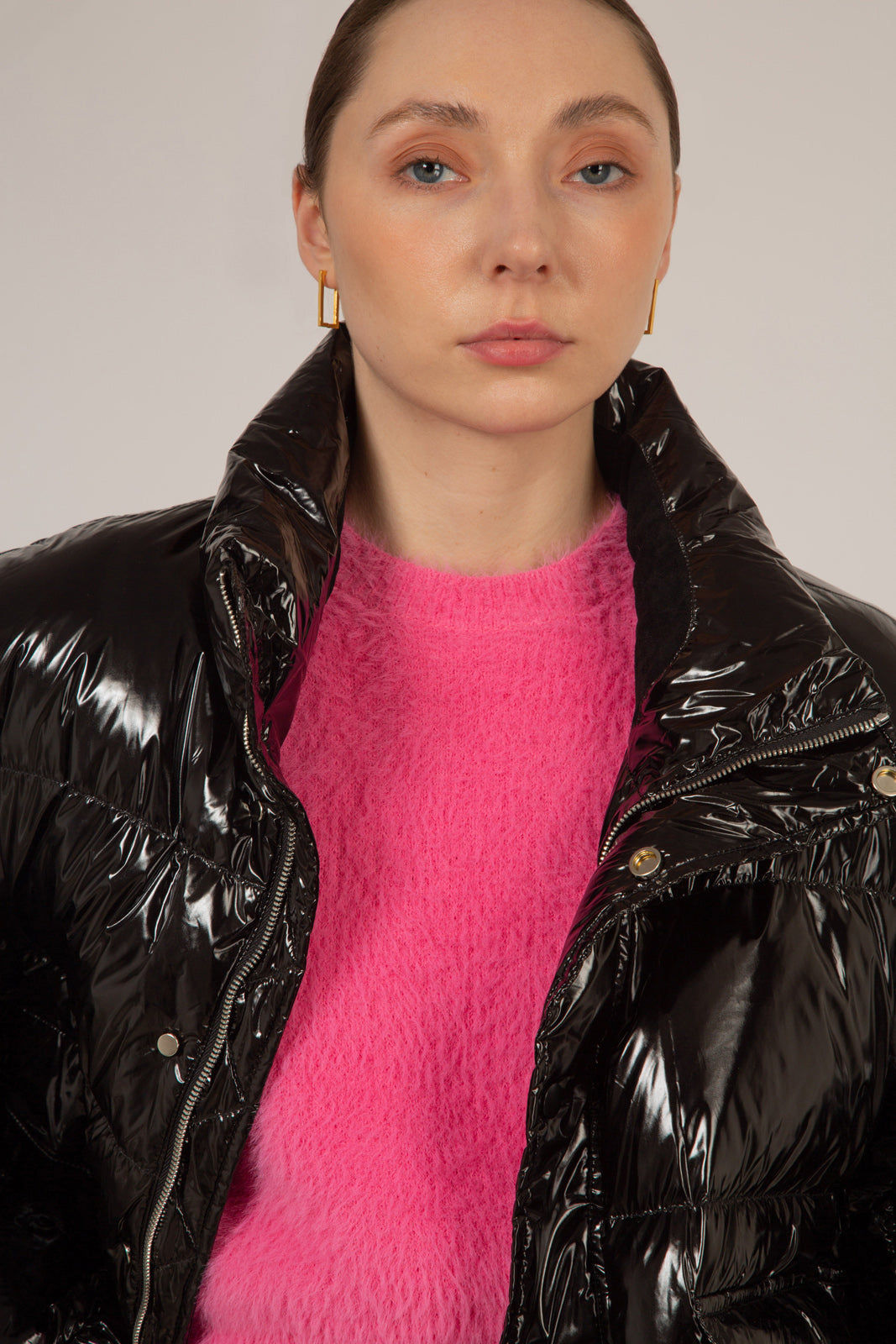 Black shiny down puffer jacket_4