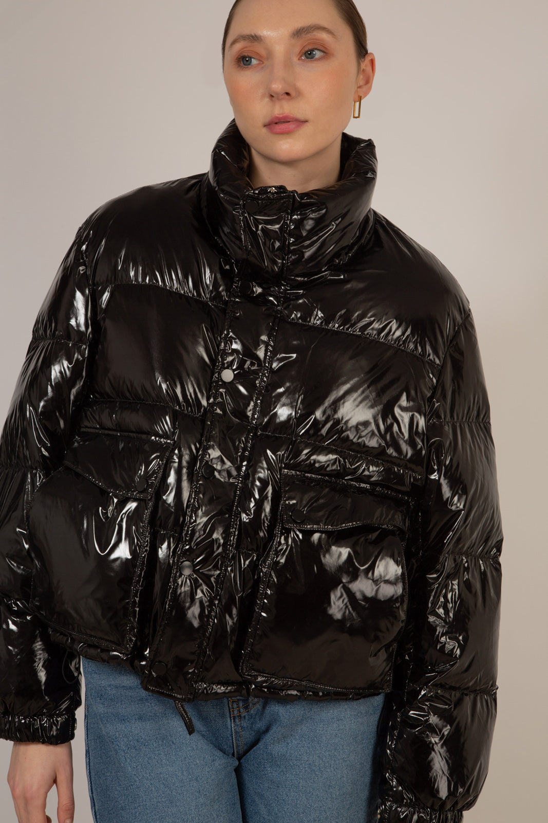 Black shiny down puffer jacket_6