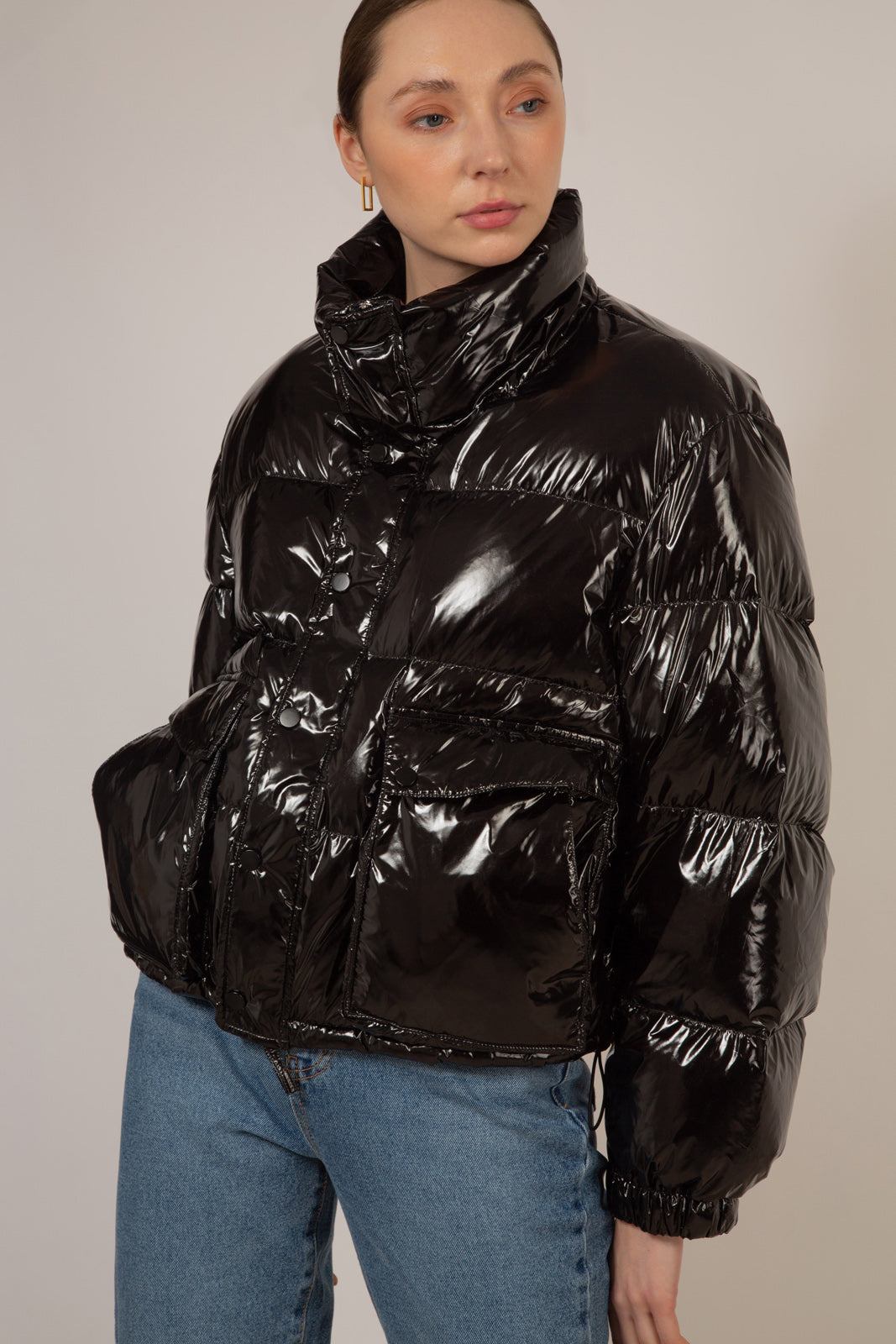 Black shiny down puffer jacket_8