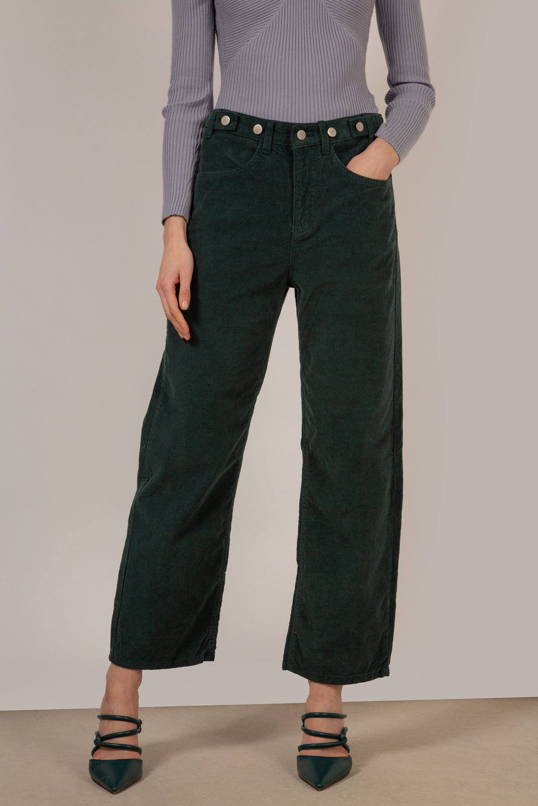 Green corduroy button waist trousers_1
