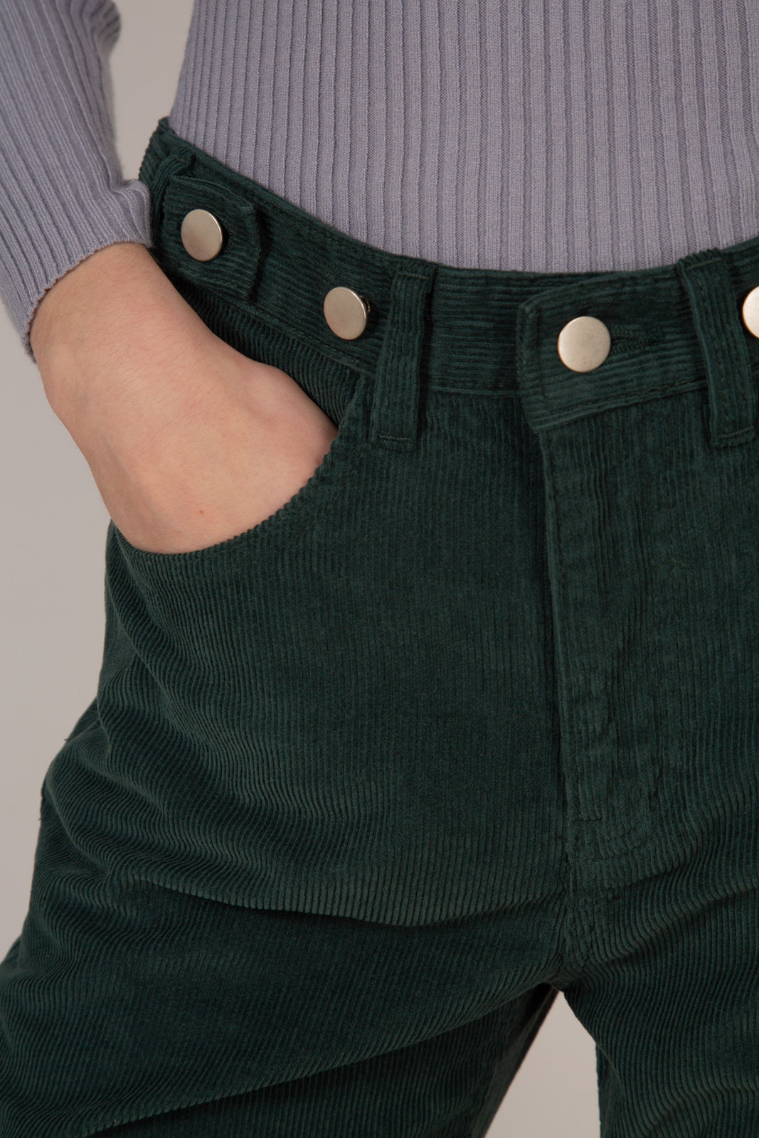 Green corduroy button waist trousers_6