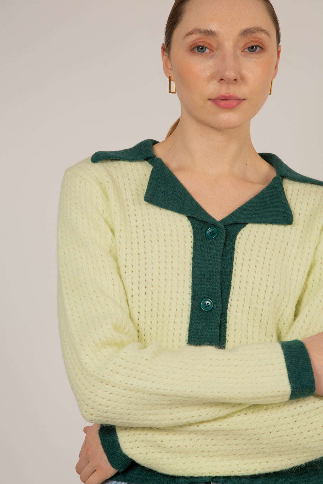 Mint wool blend dark green trimmed cardigan_2