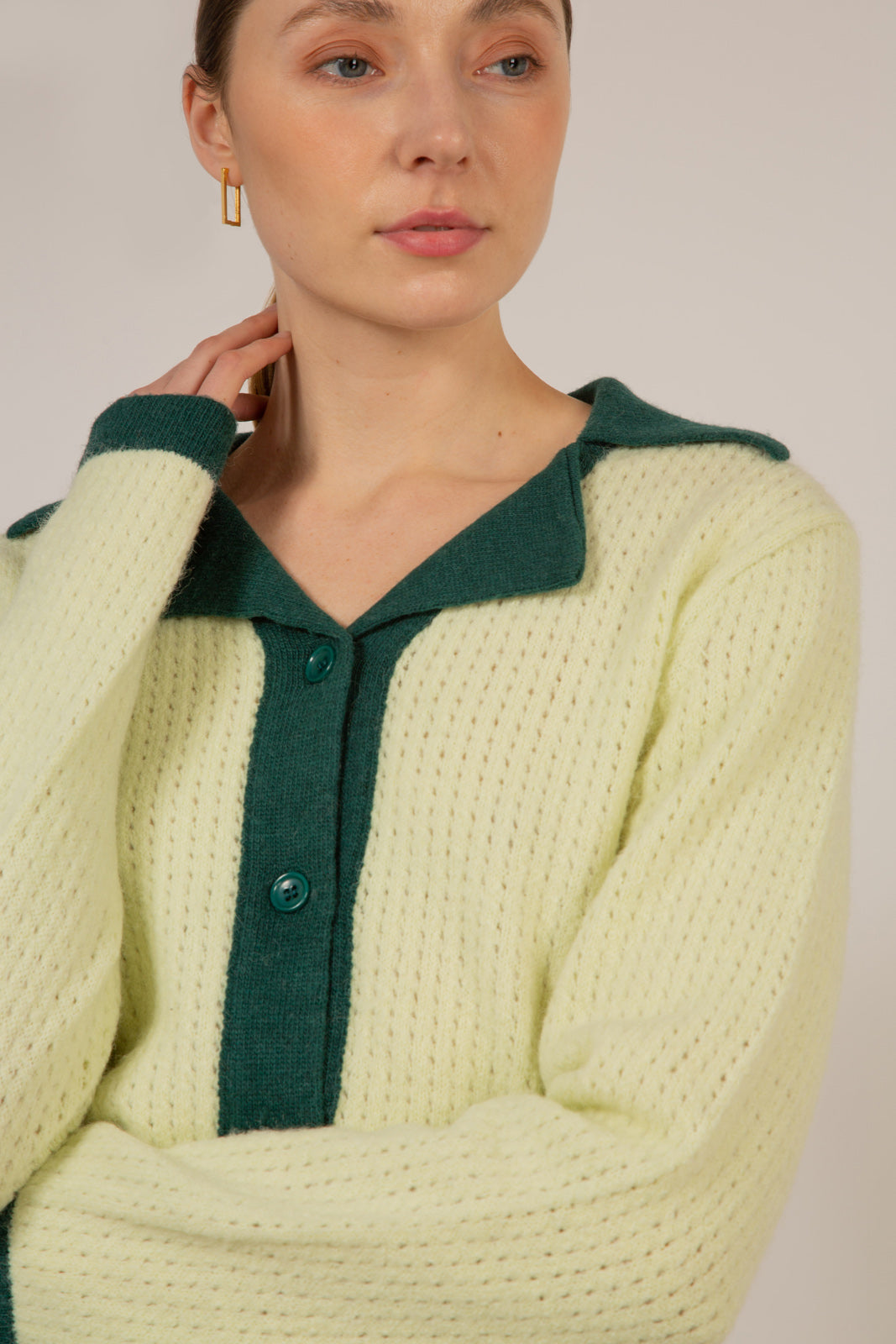 Mint wool blend dark green trimmed cardigan_1
