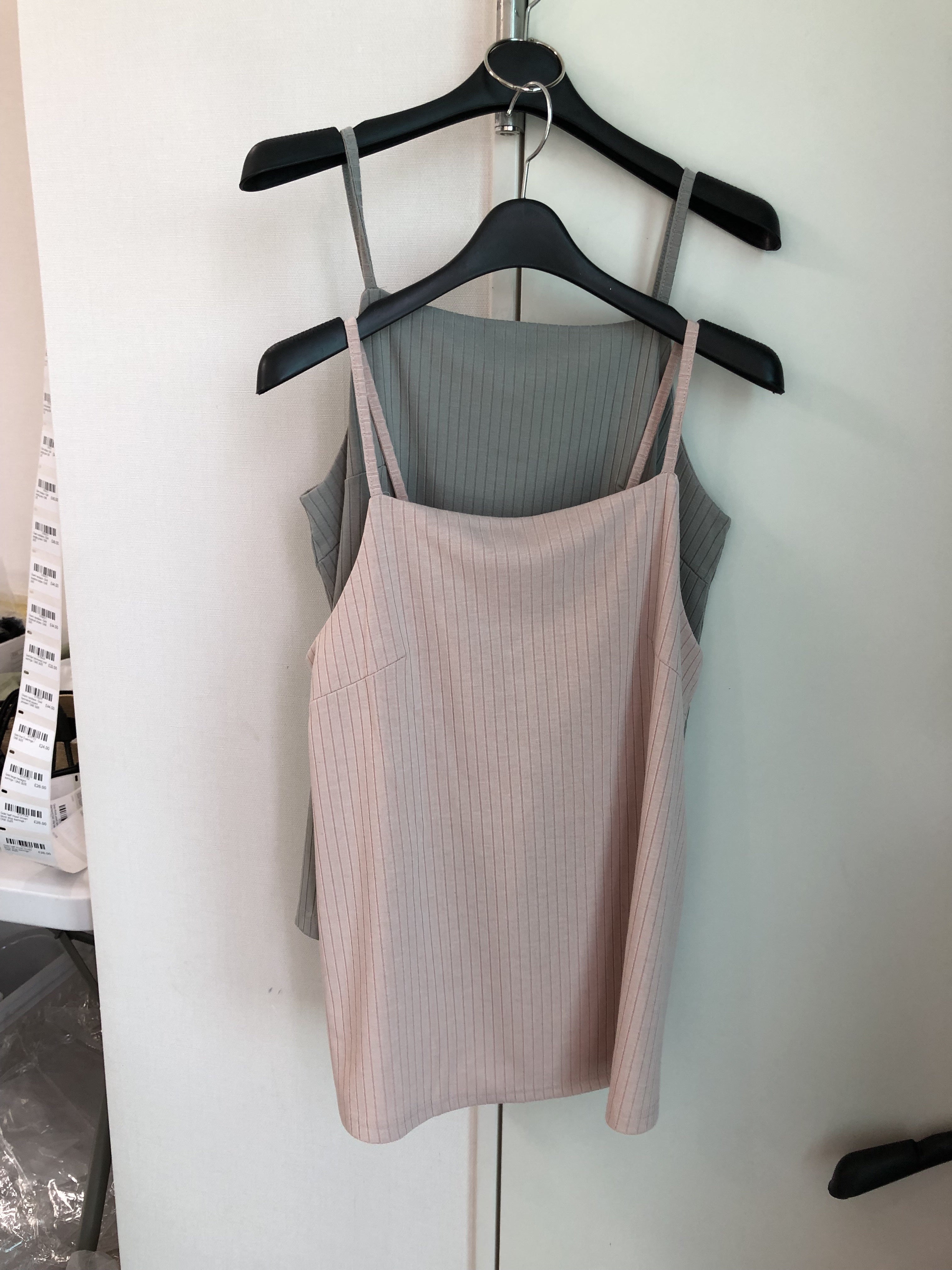 Khaki tie back ribbed thin strap tank_1