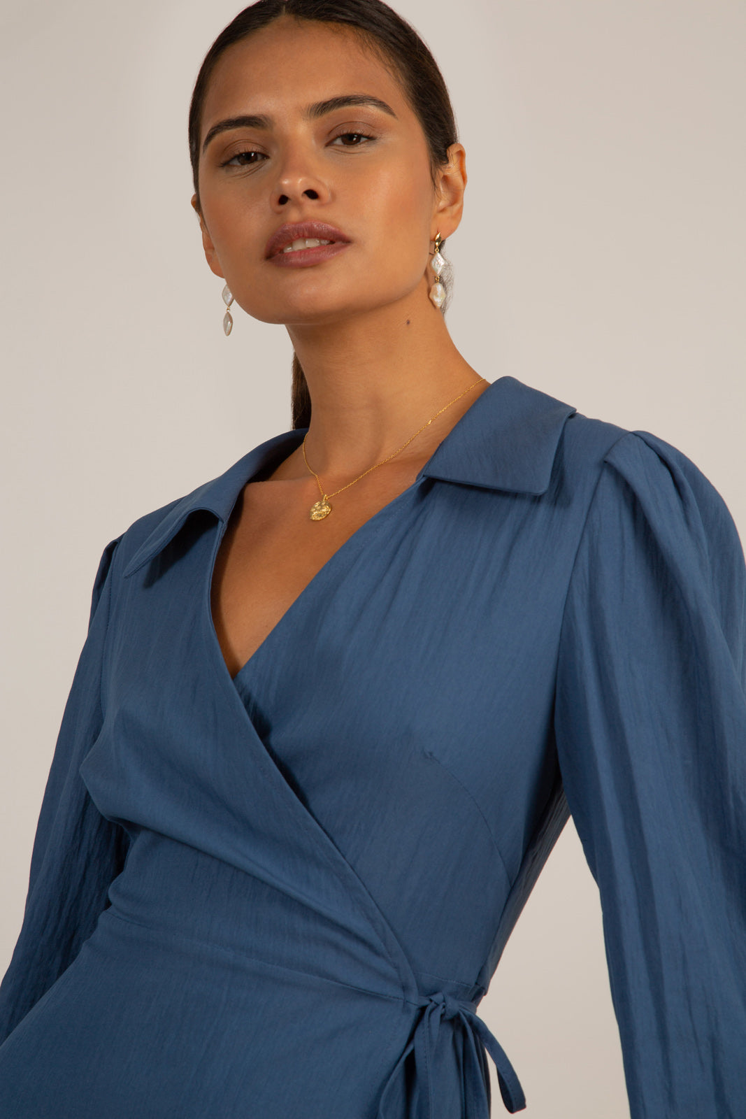 Blue collared mini wrap dress_3