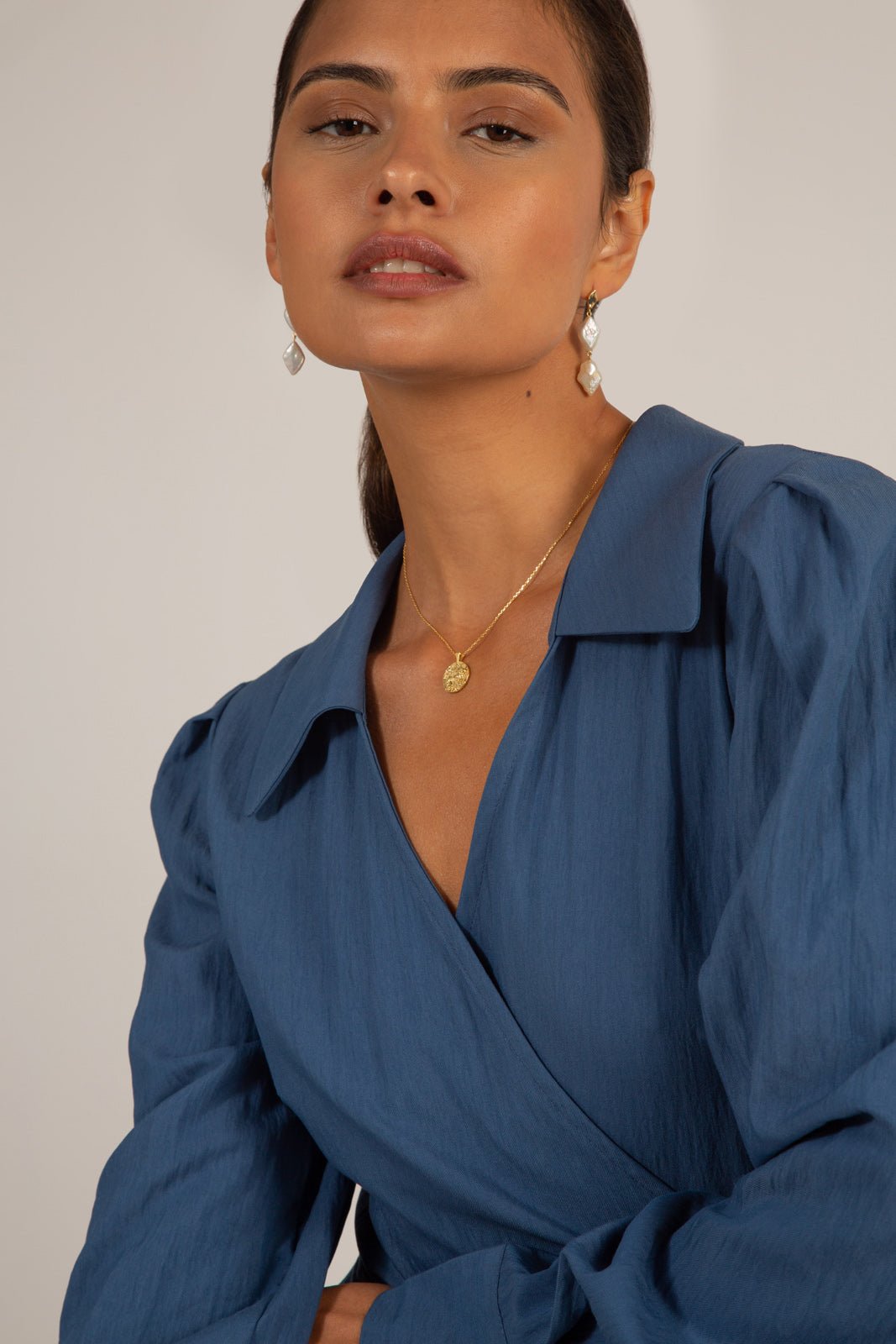 Blue collared mini wrap dress_4