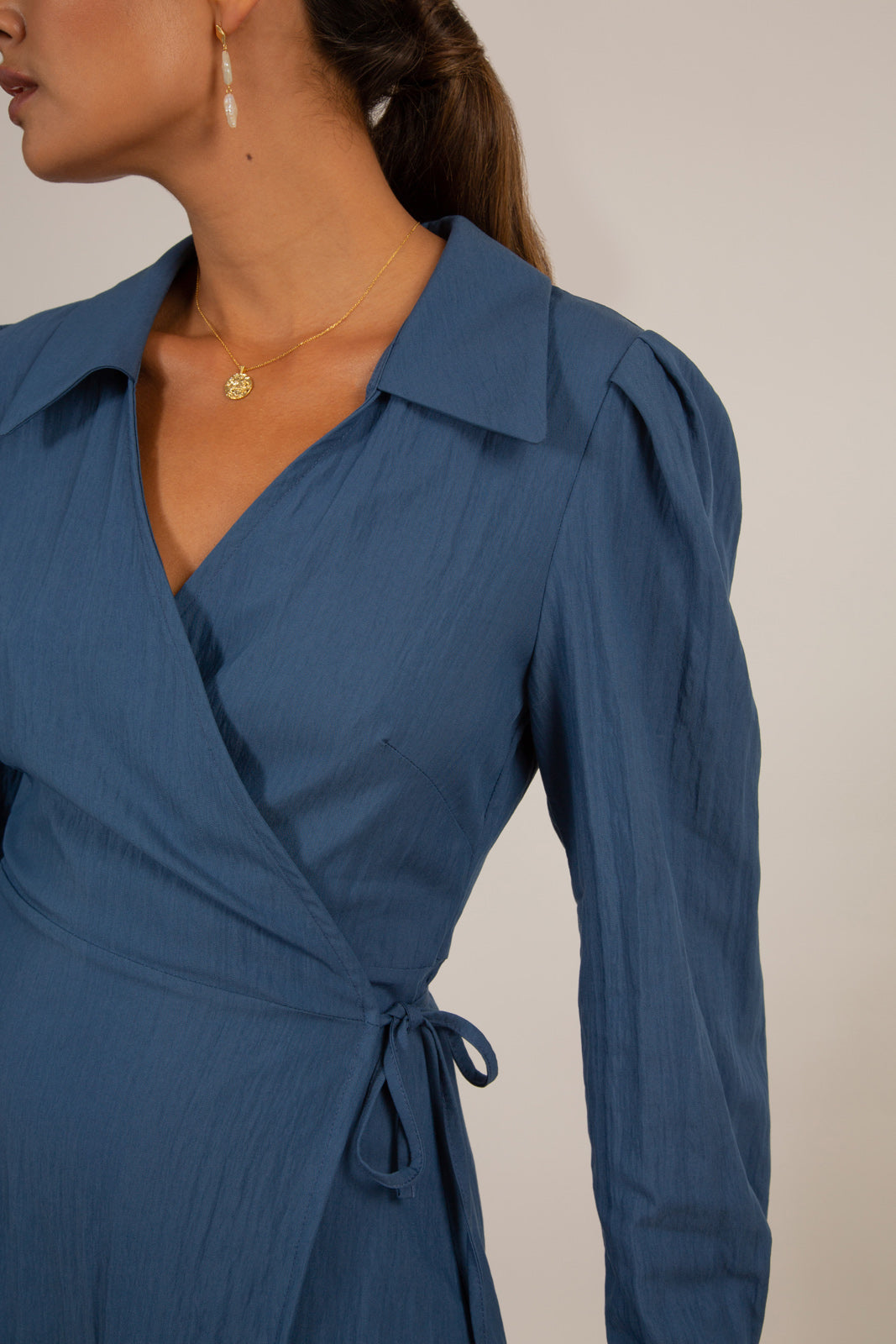 Blue collared mini wrap dress_10